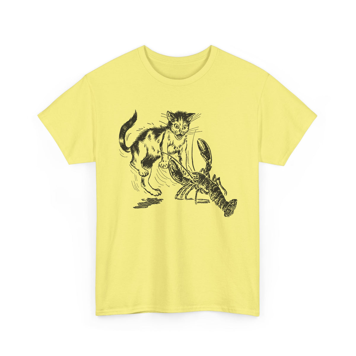 mid twentieth century children's book illustration cat and lobster tshirt