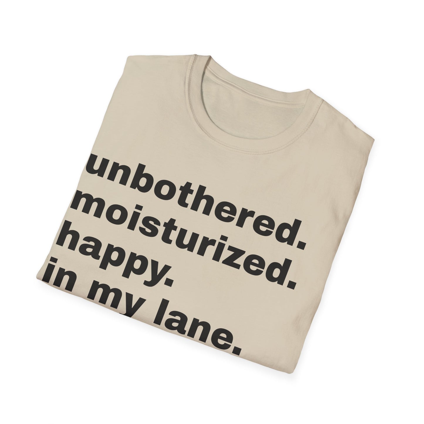 unbothered. moisturized.  happy.  in my lane.  focused.  flourishing. tshirt