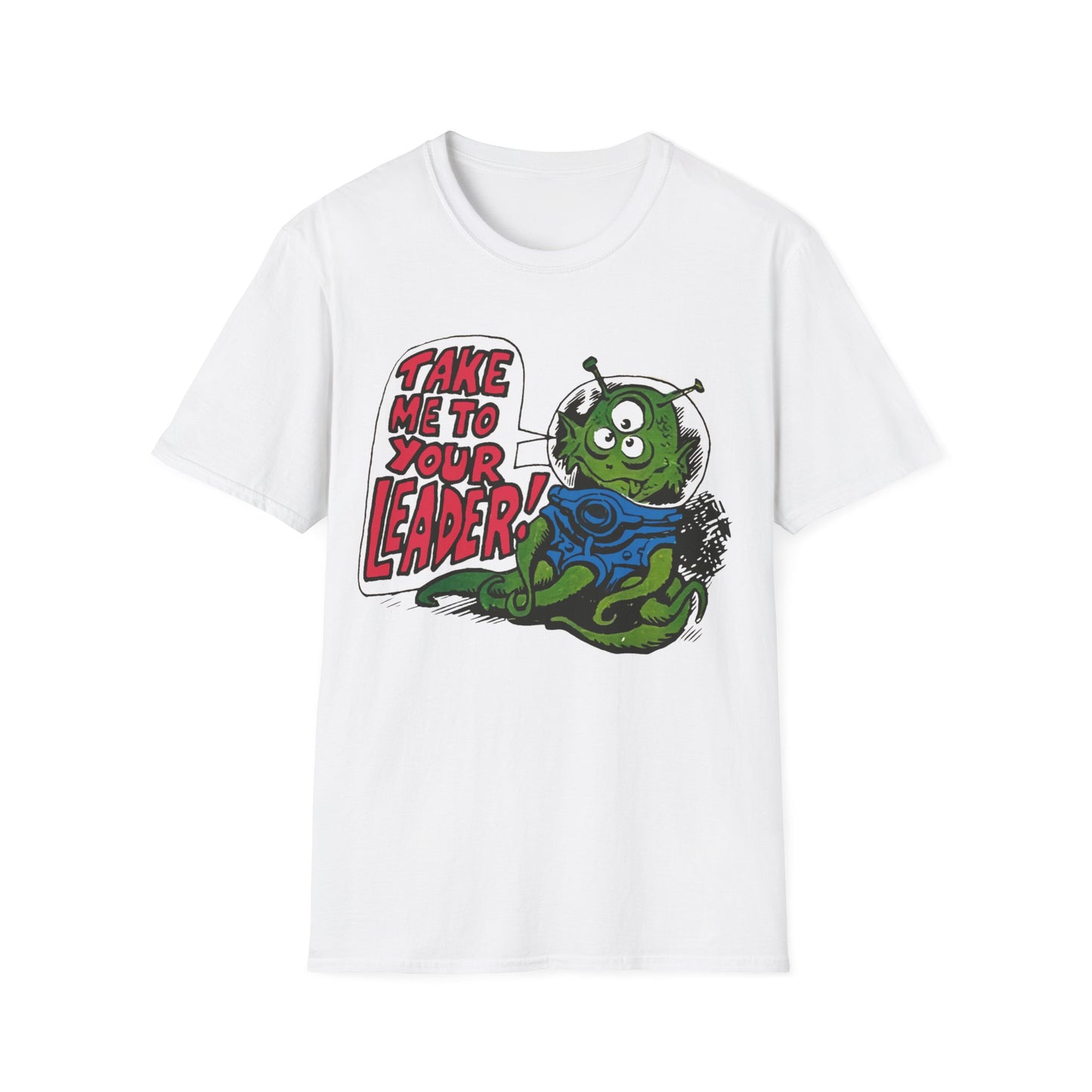 1970s "take me to your leader" alien cartoon character reproduction tshirt