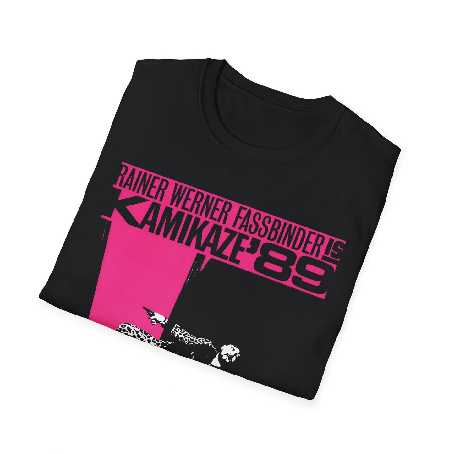 1982 rainer werner fassbinder's "kamikaze '89" movie poster tshirt in pink