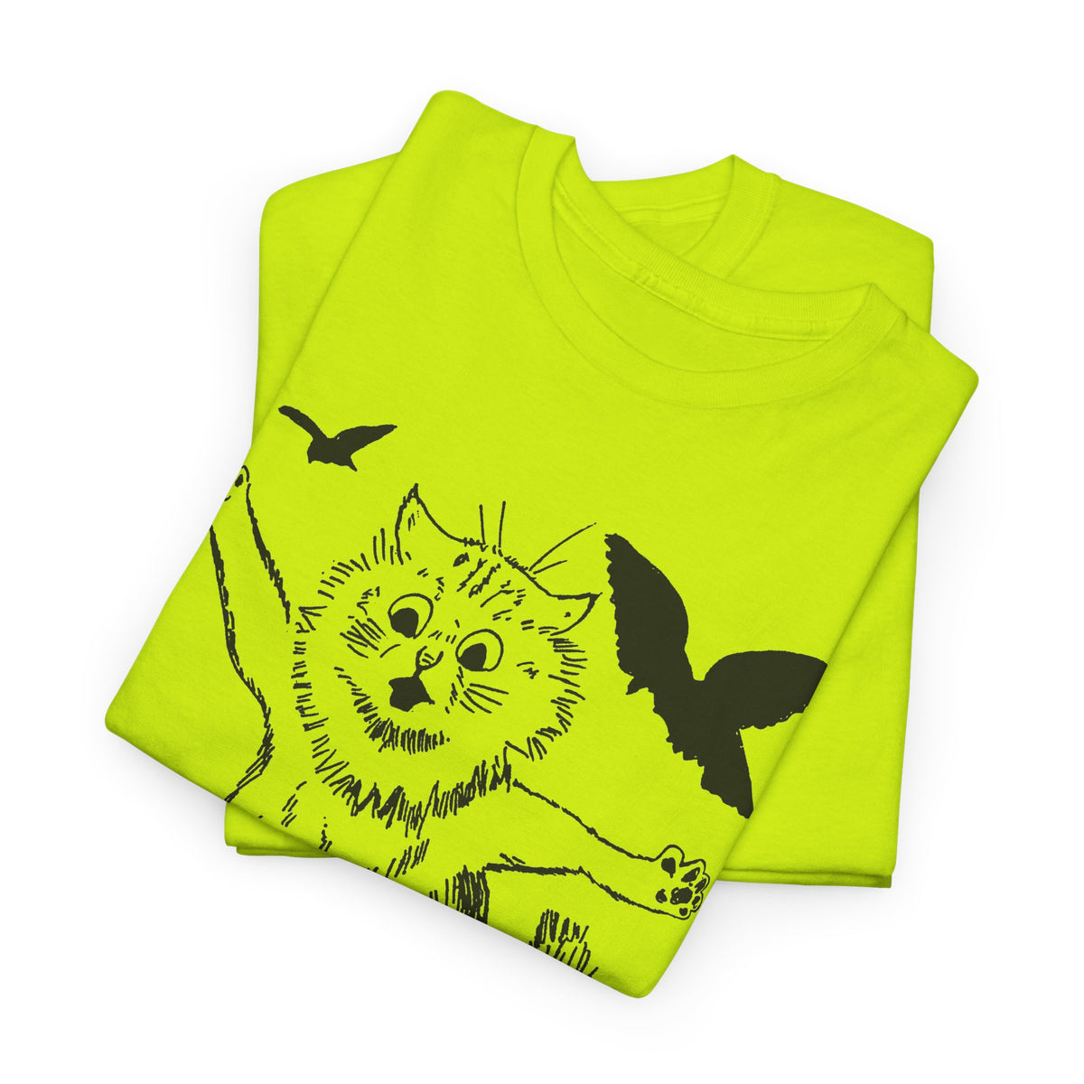 louis wain scared cat sketch running from birds tshirt