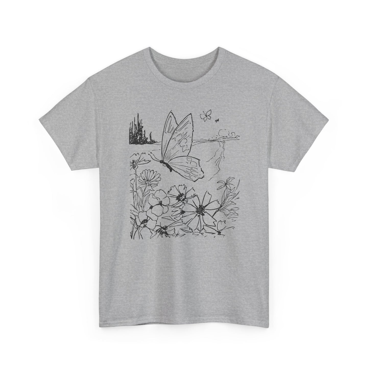 vintage butterfly and flower illustration reproduction tshirt