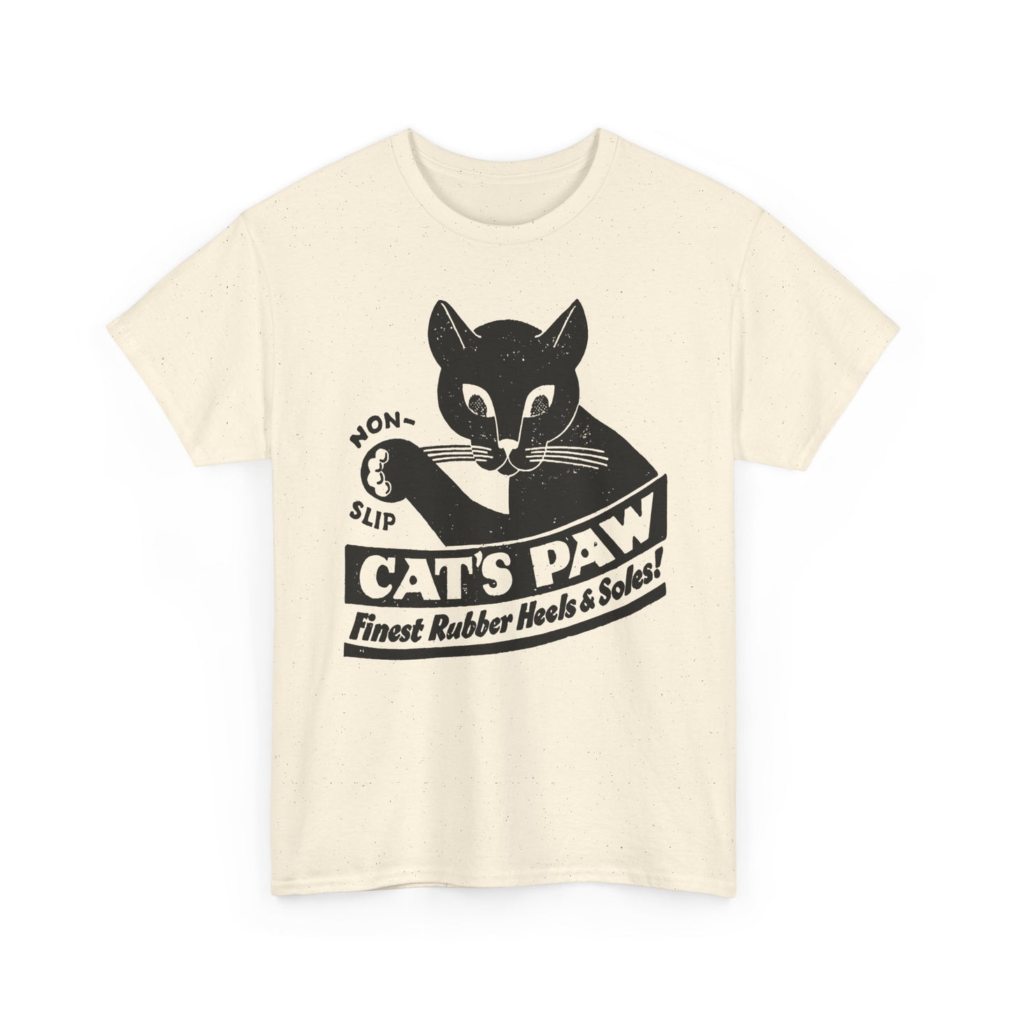 1940s cat's paw rubber heels and soles shoe company logo reproduction tshirt