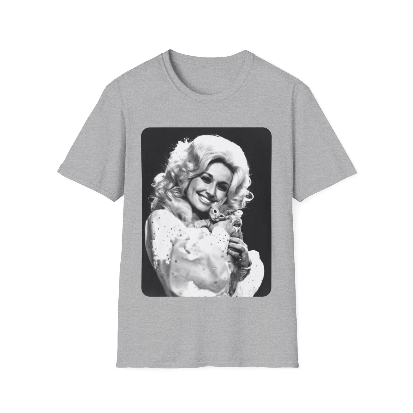 dolly parton and a kitten tshirt