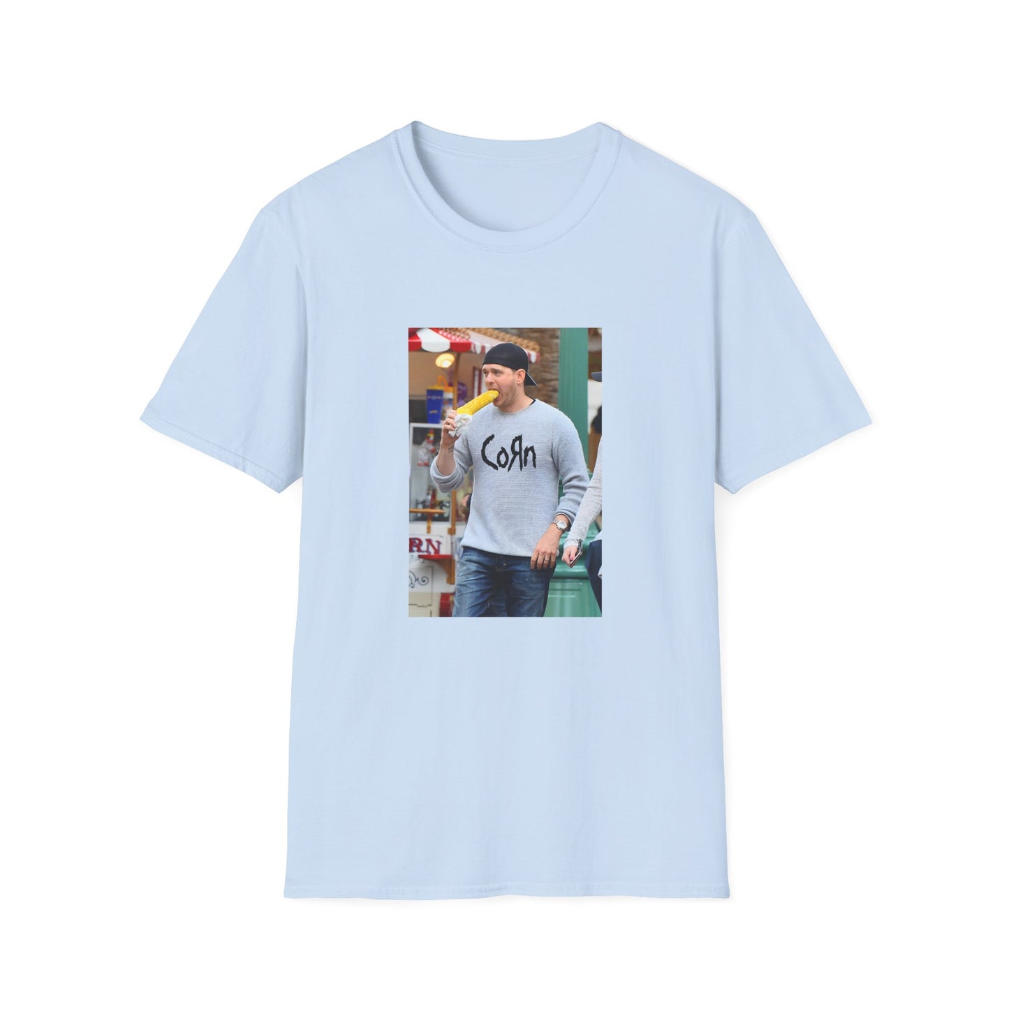 michael buble wearing a corn shirt eating corn tshirt