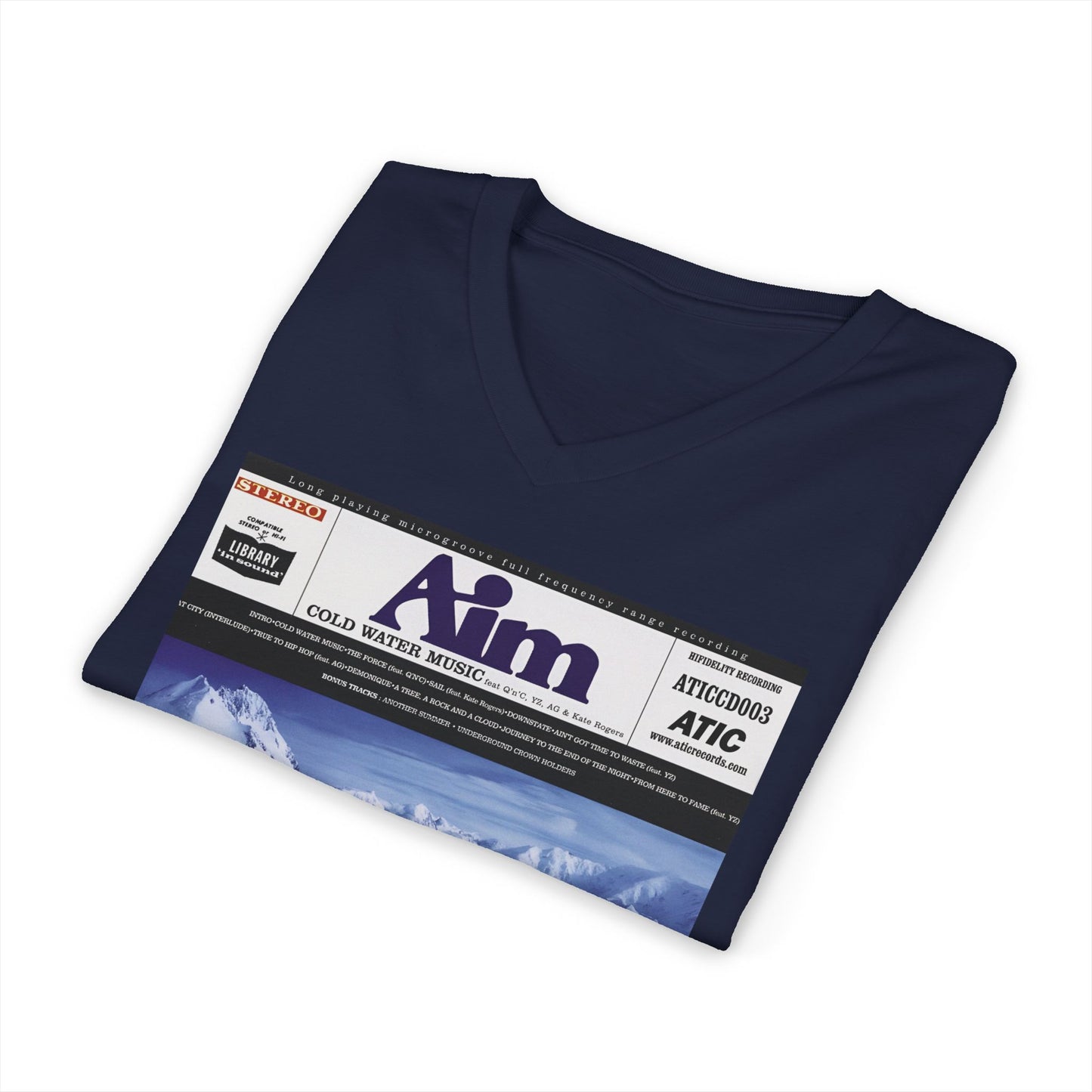 custom v-neck aim 1999 cold water music album tshirt