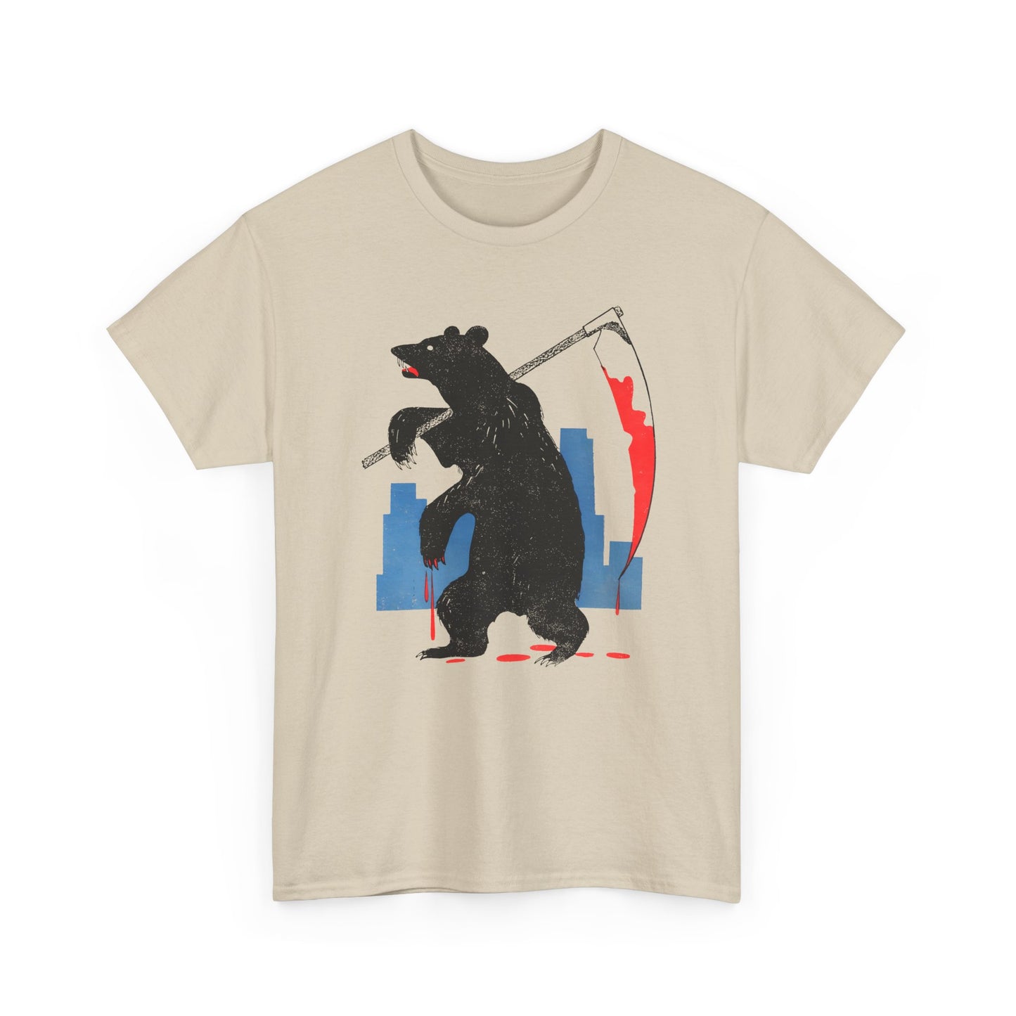 mid century manolo prieto bear with scythe book cover tshirt