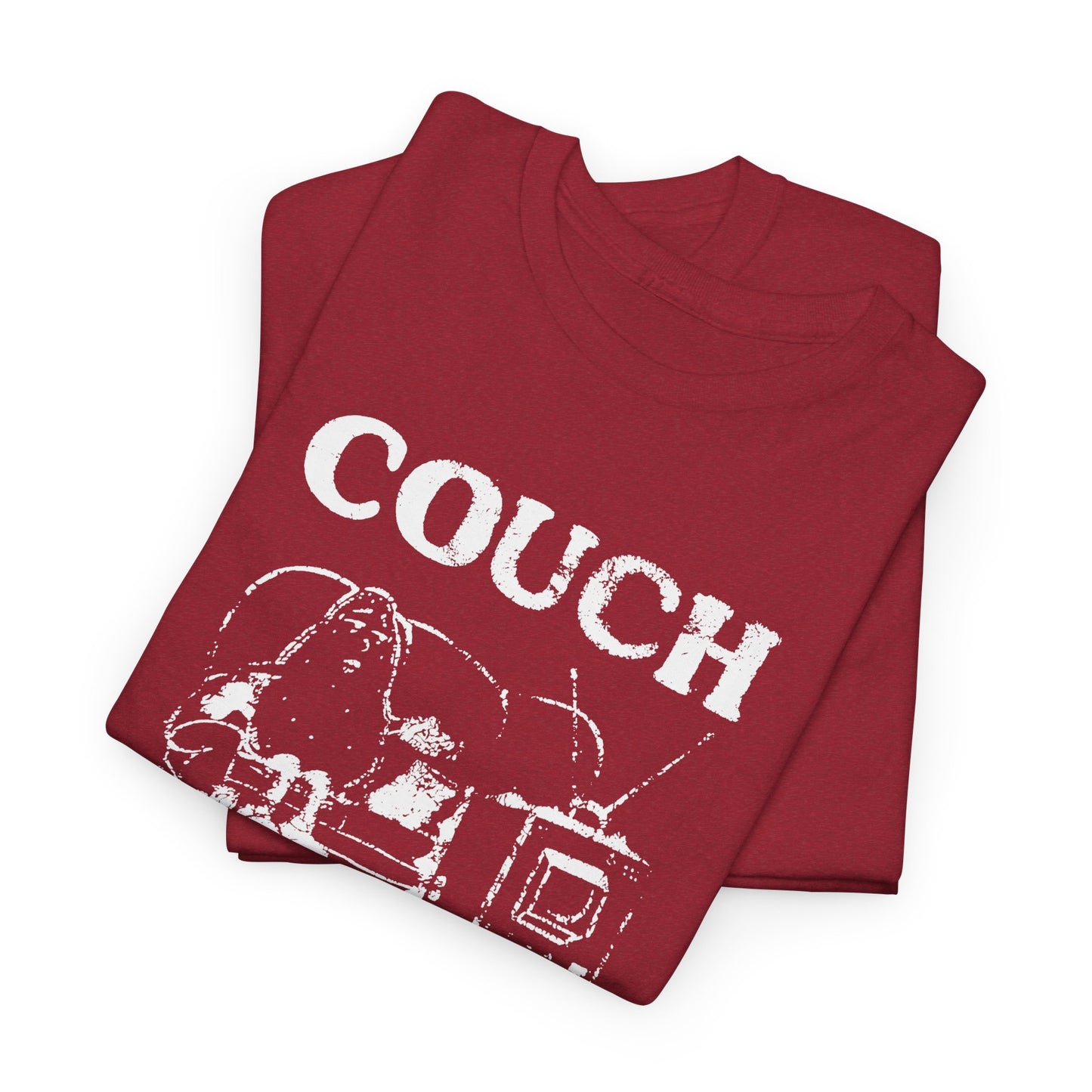 vintage couch potato reproduction in white graphic tshirt
