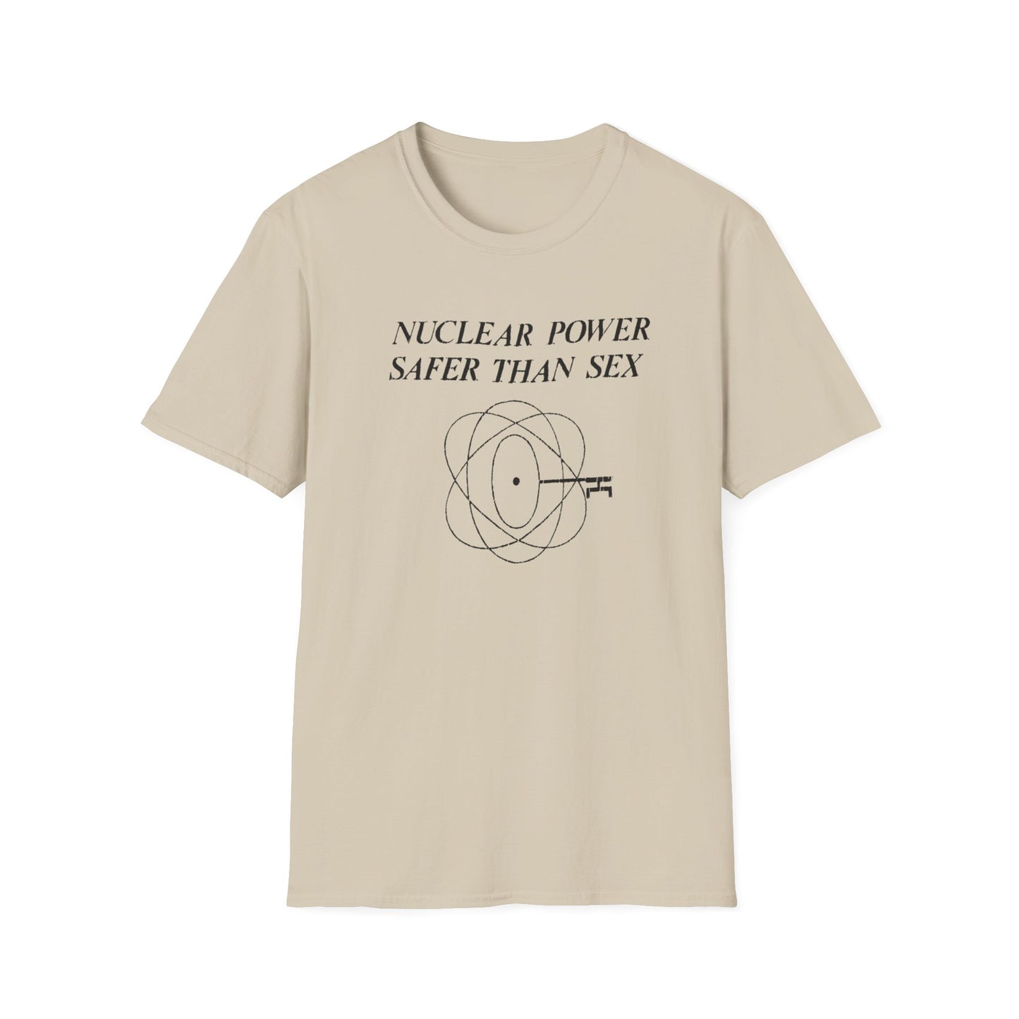 vintage 1970s design "nuclear power safer than sex" tshirt