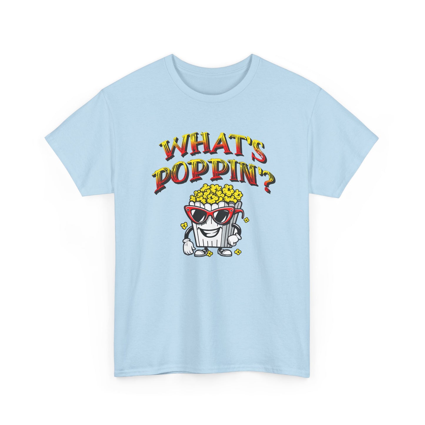 what's poppin' cool popcorn bag guy tshirt