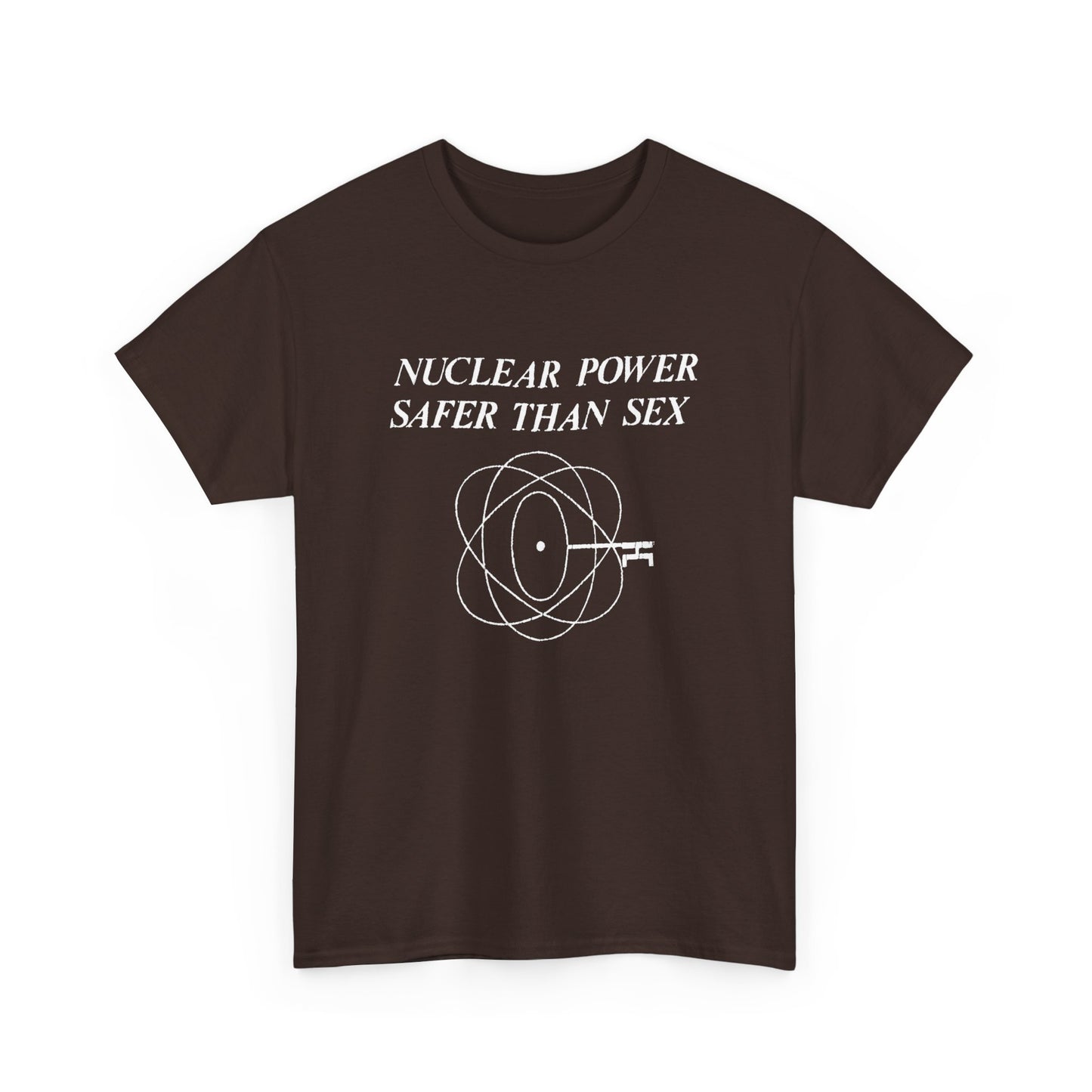 vintage 1970s design "nuclear power safer than sex" tshirt
