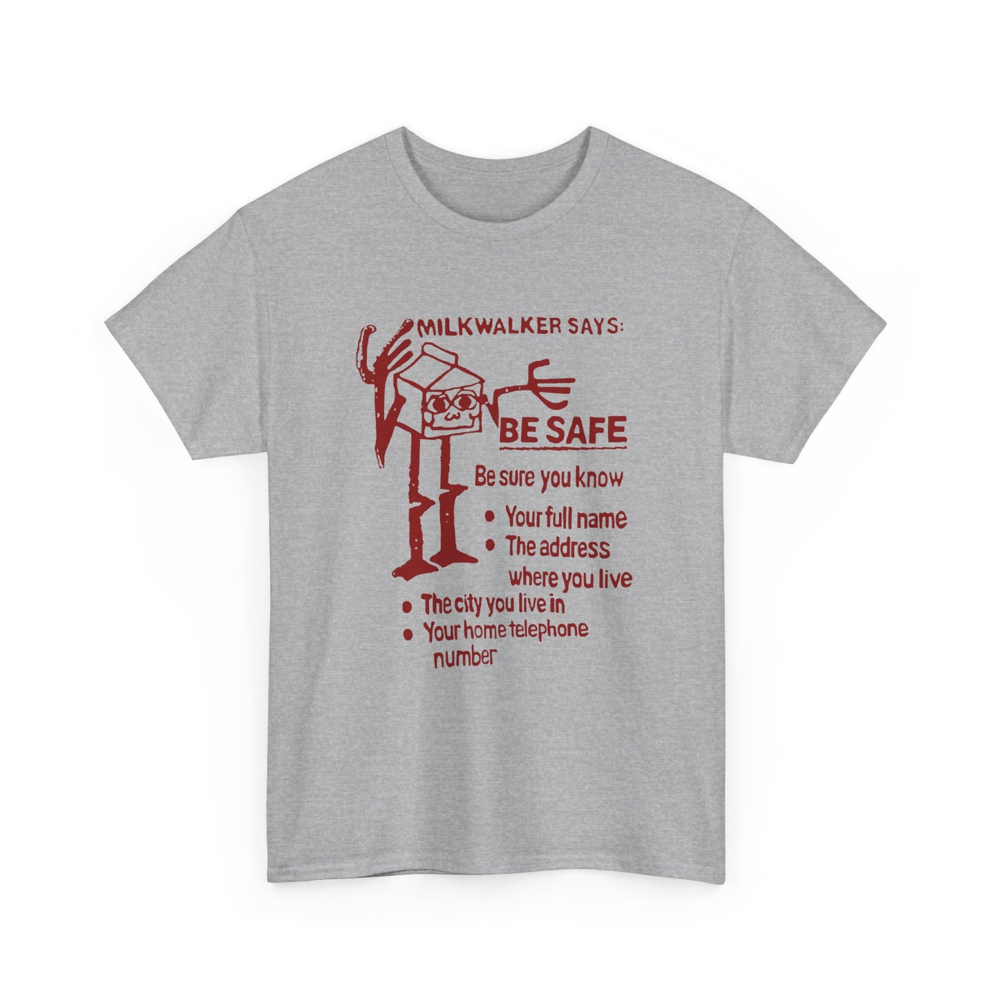 mid 80s darigold anthropomorphic milk carton safety message reproduction tshirt