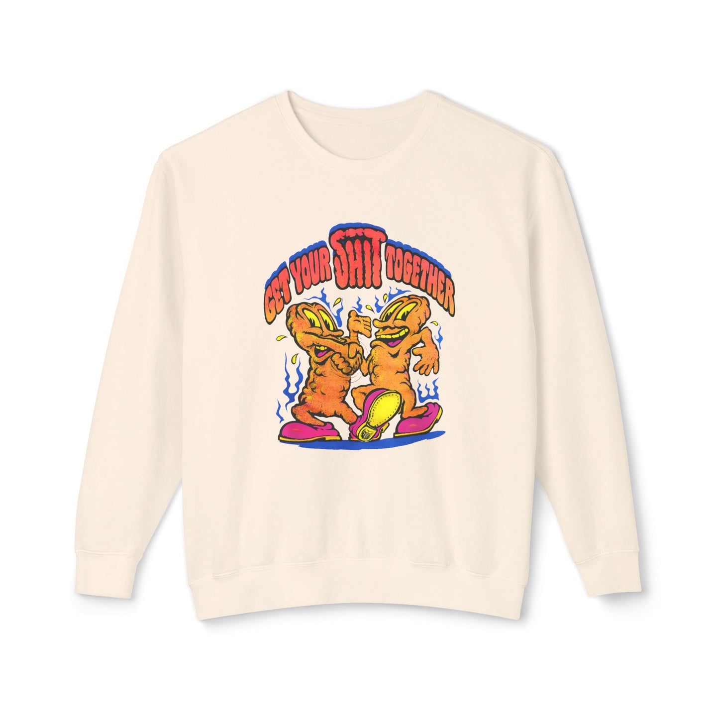 1970s graphic "get your shit together" two shits shaking hands 100% cotton sweatshirt