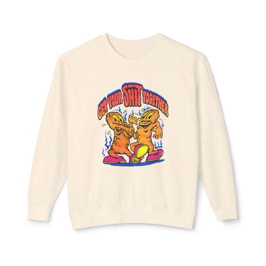 1970s graphic "get your shit together" two shits shaking hands 100% cotton sweatshirt
