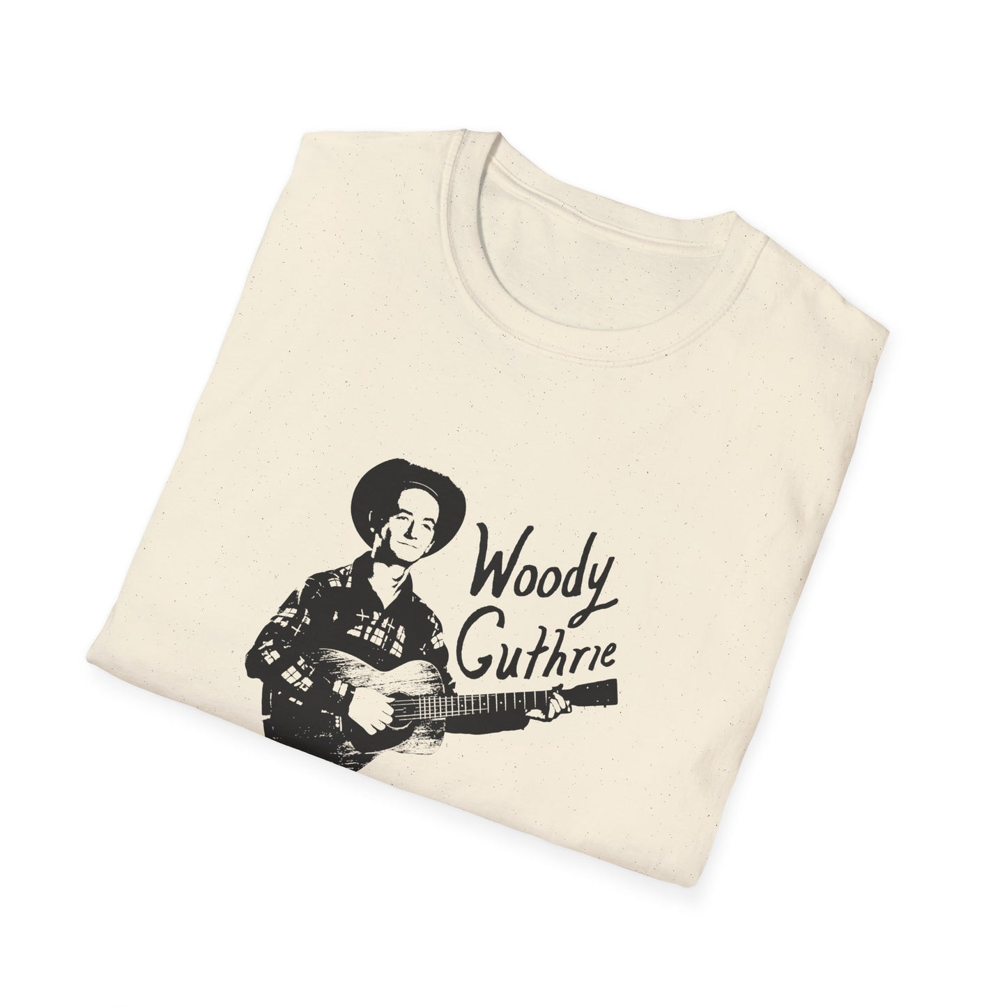 woody guthrie playing his guitar fan art tshirt