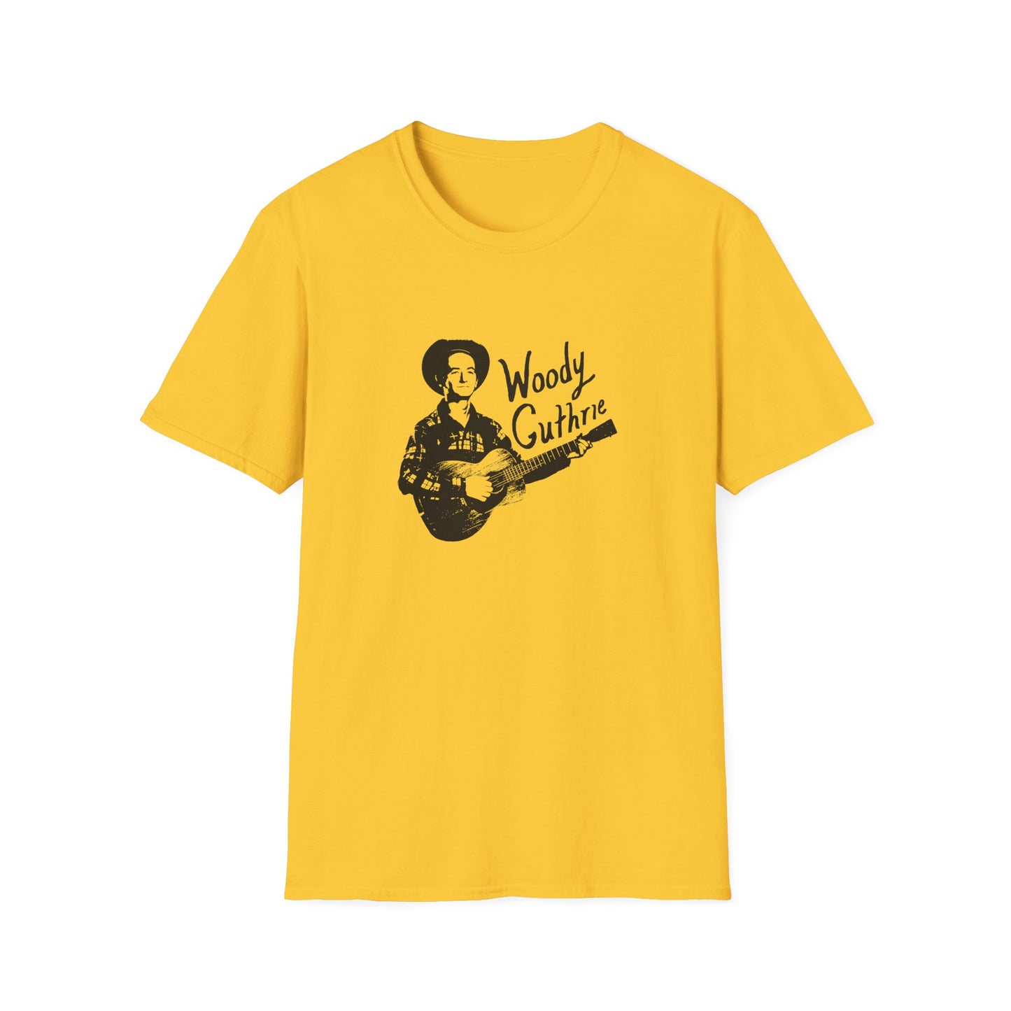 woody guthrie playing his guitar fan art tshirt