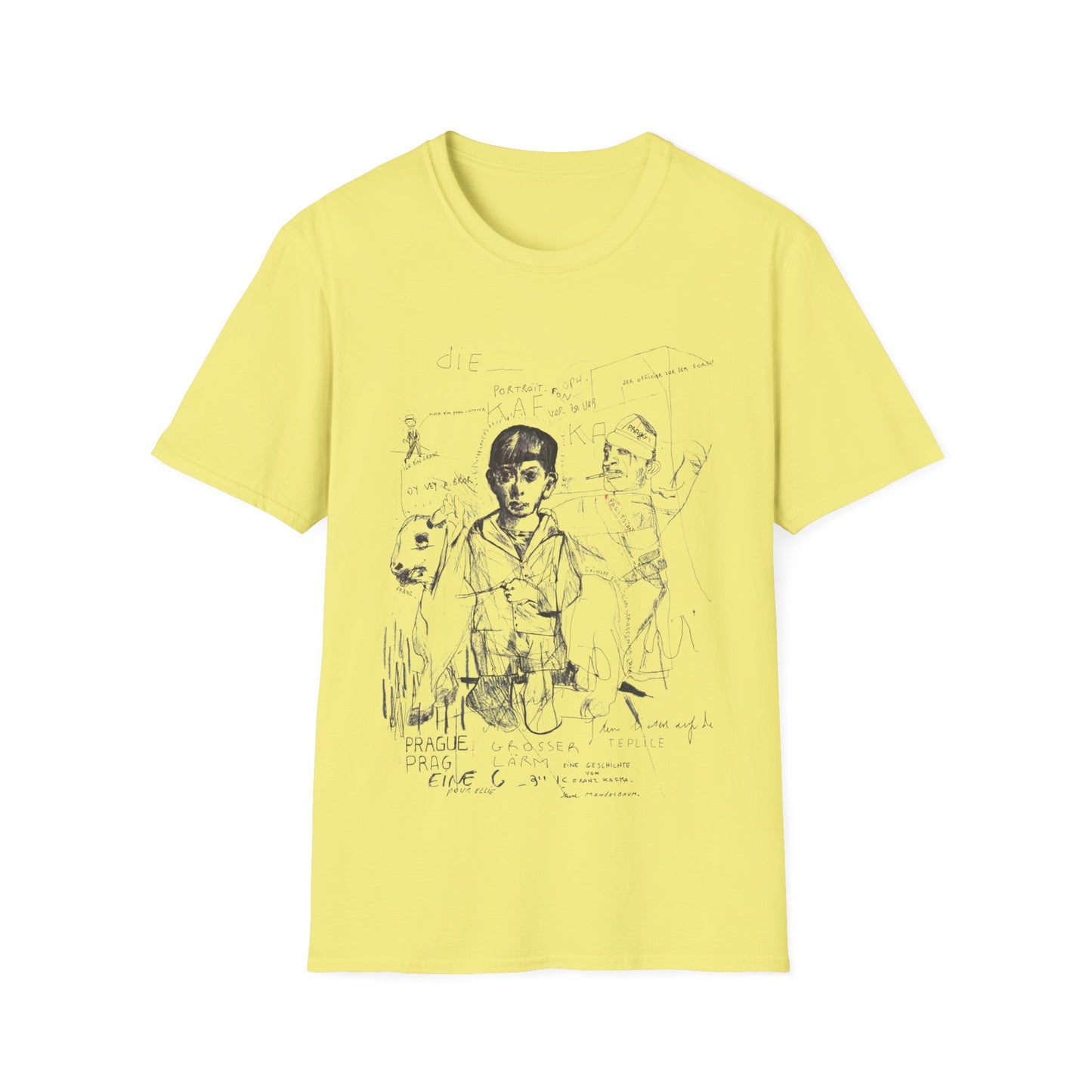 1985 stephane mandelbaum drawing "die portrait von kafka" on a tshirt