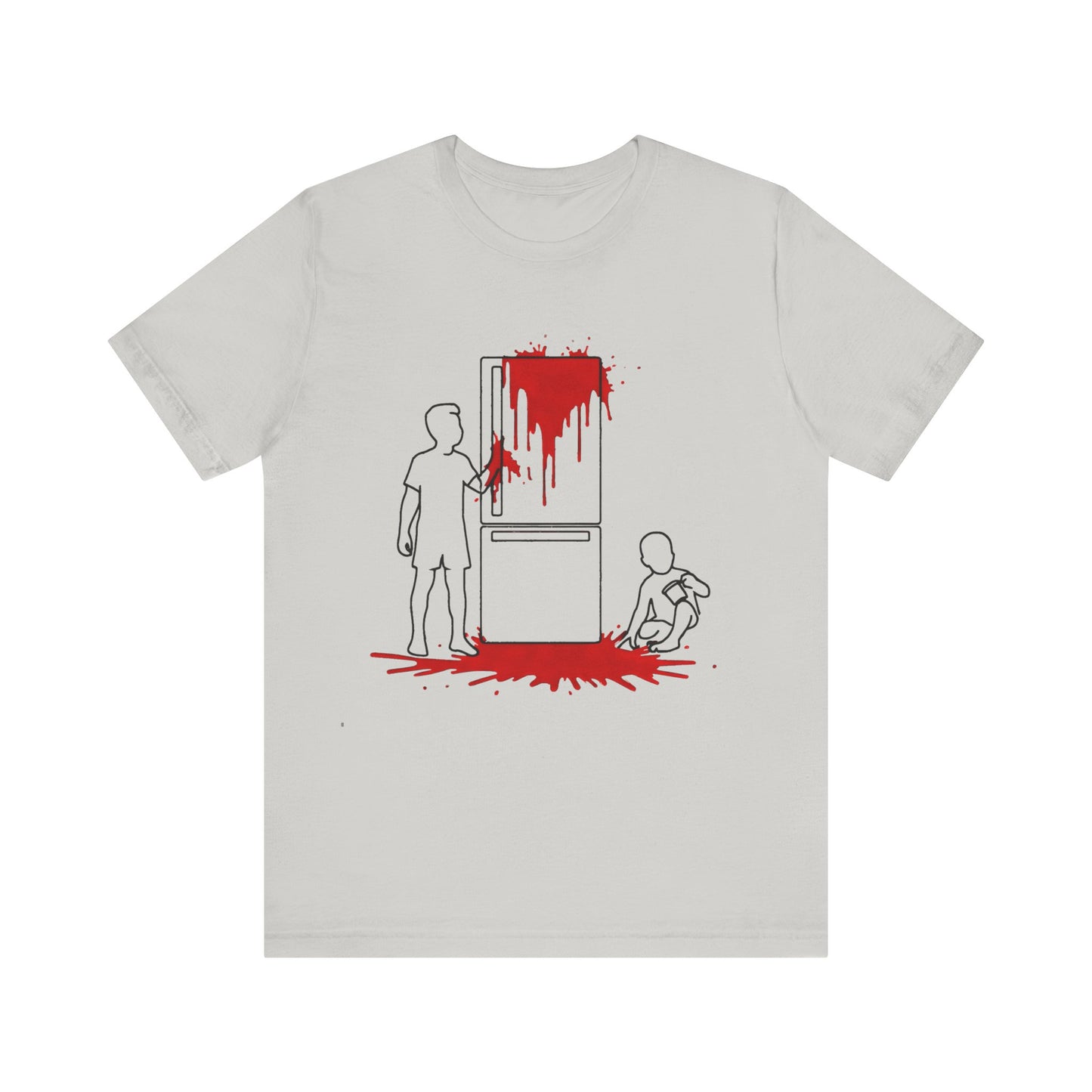 weird kitchen scene with blood on a fridge tshirt