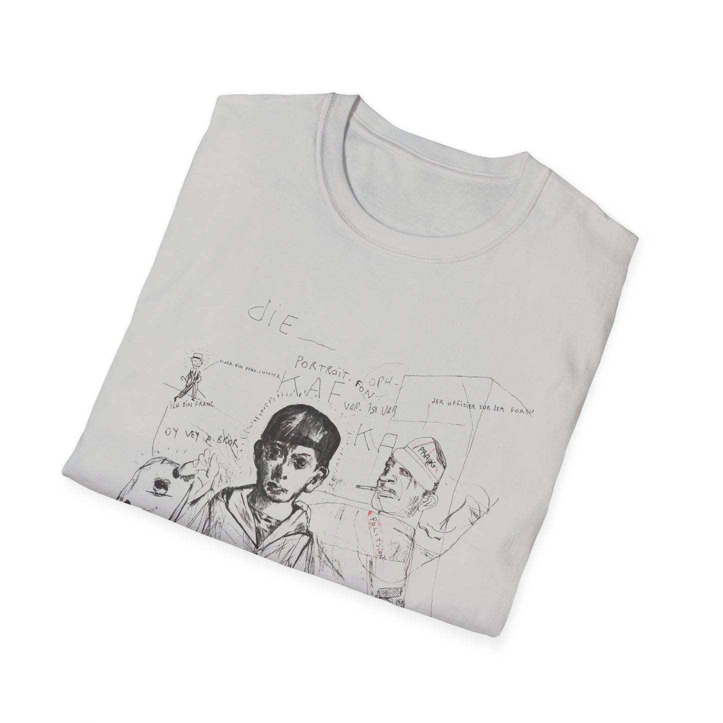 1985 stephane mandelbaum drawing "die portrait von kafka" on a tshirt