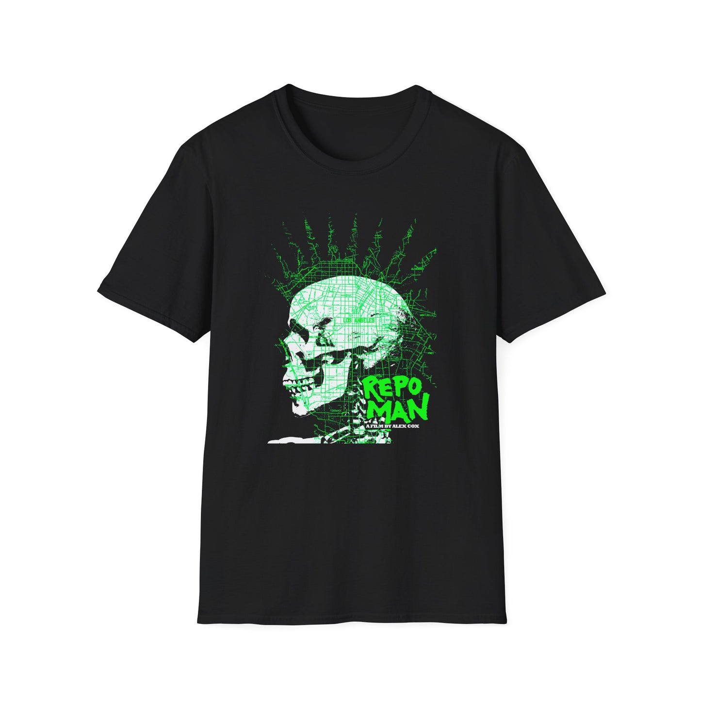 repo man skull punk in green tshirt