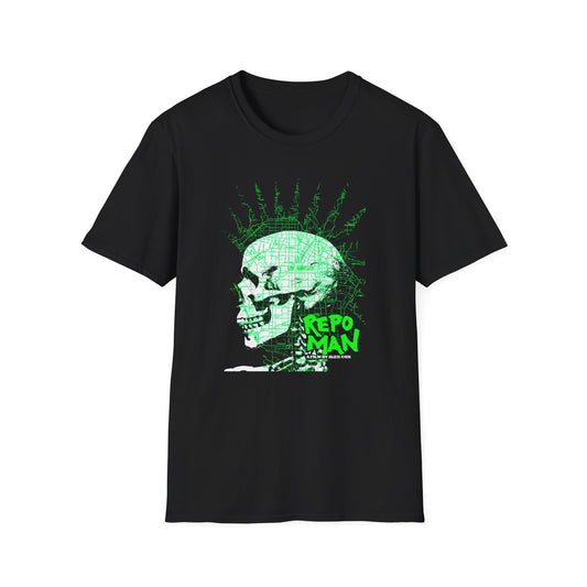 repo man skull punk in green tshirt