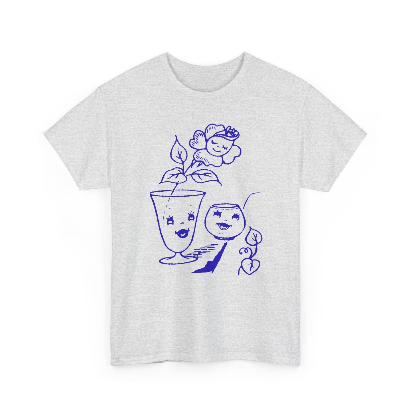 vintage happy flower and flower pots graphic reproduction tshirt