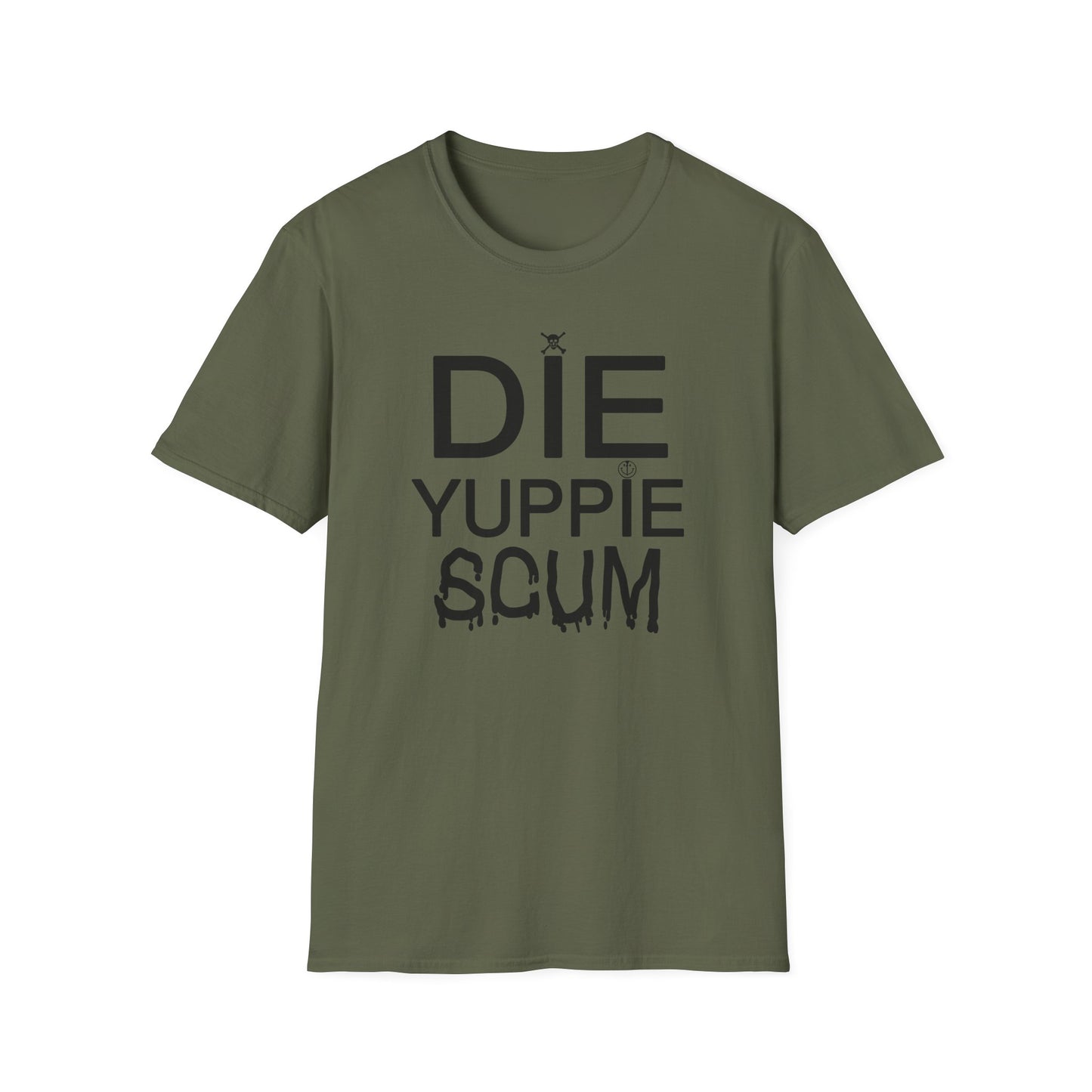 1980s new york inspired anti gentrification message die yuppie scum! tshirt