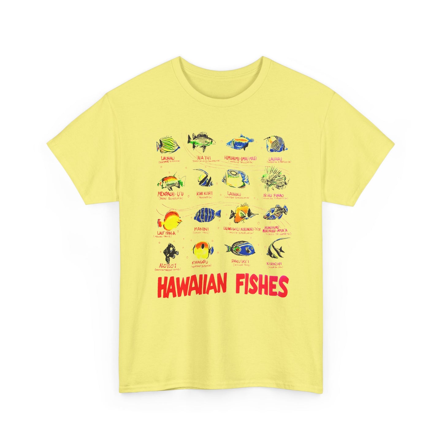 vintage hawaiian fishes reproduction with fish names tshirt