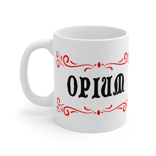 vintage inspired tongue in cheek opium drug mug