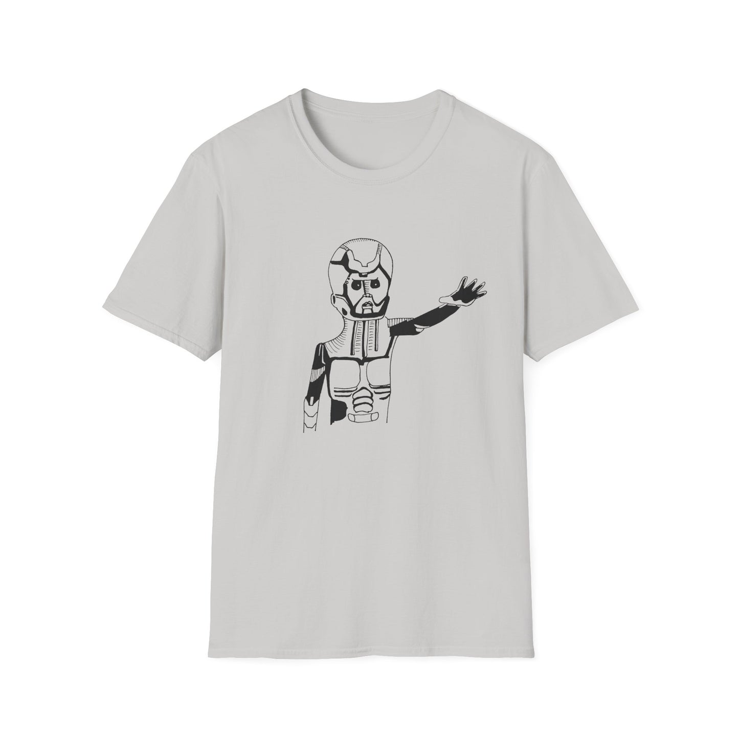 original drawing of astar the robot from planet danger canadian PSA no words tshirt