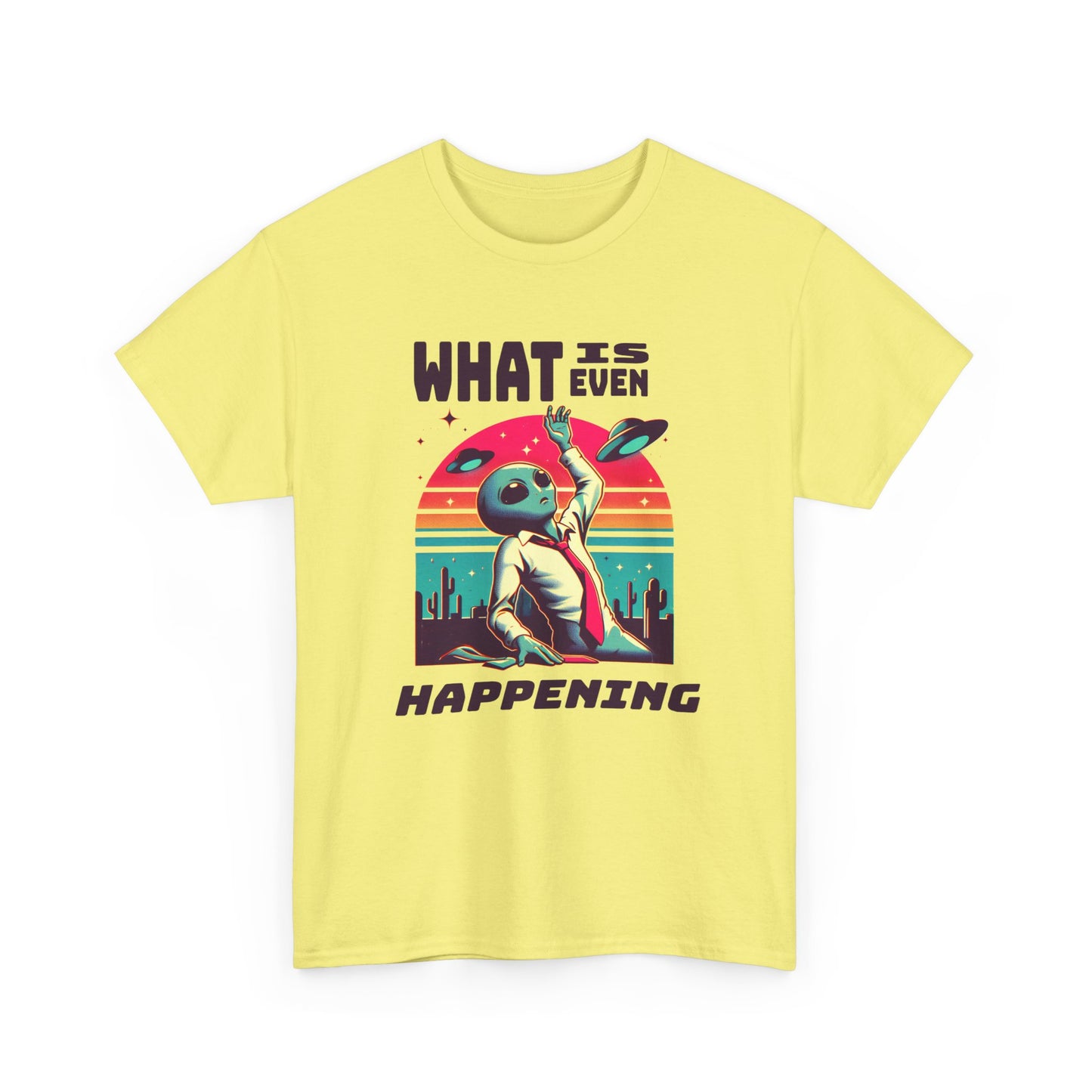 what is even happening floating businessman alien tshirt