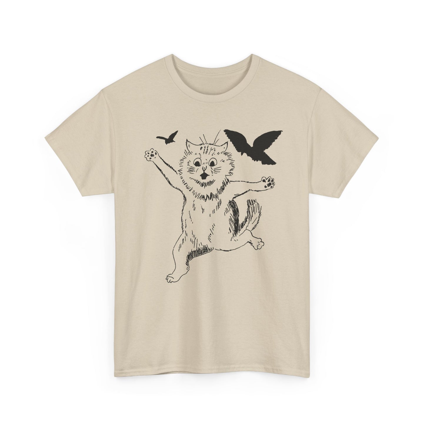louis wain scared cat sketch running from birds tshirt