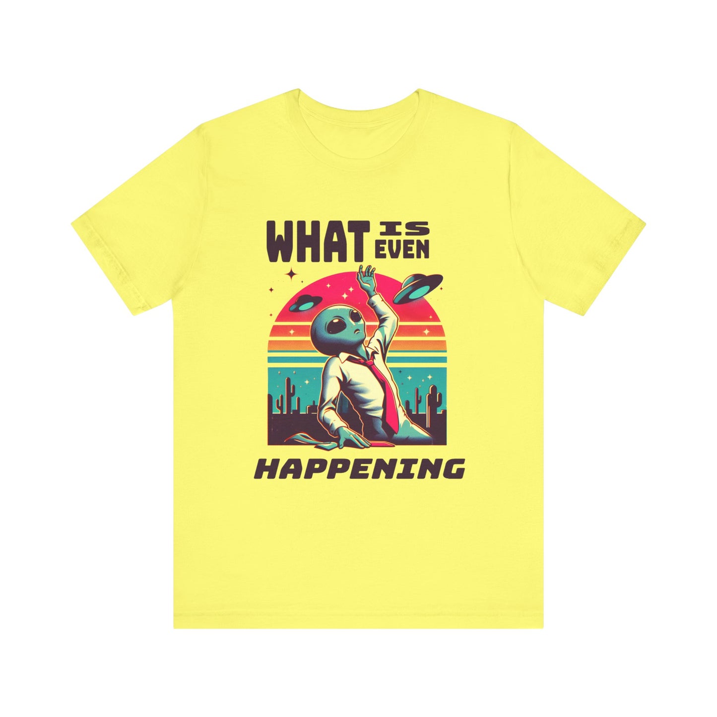 what is even happening floating businessman alien tshirt