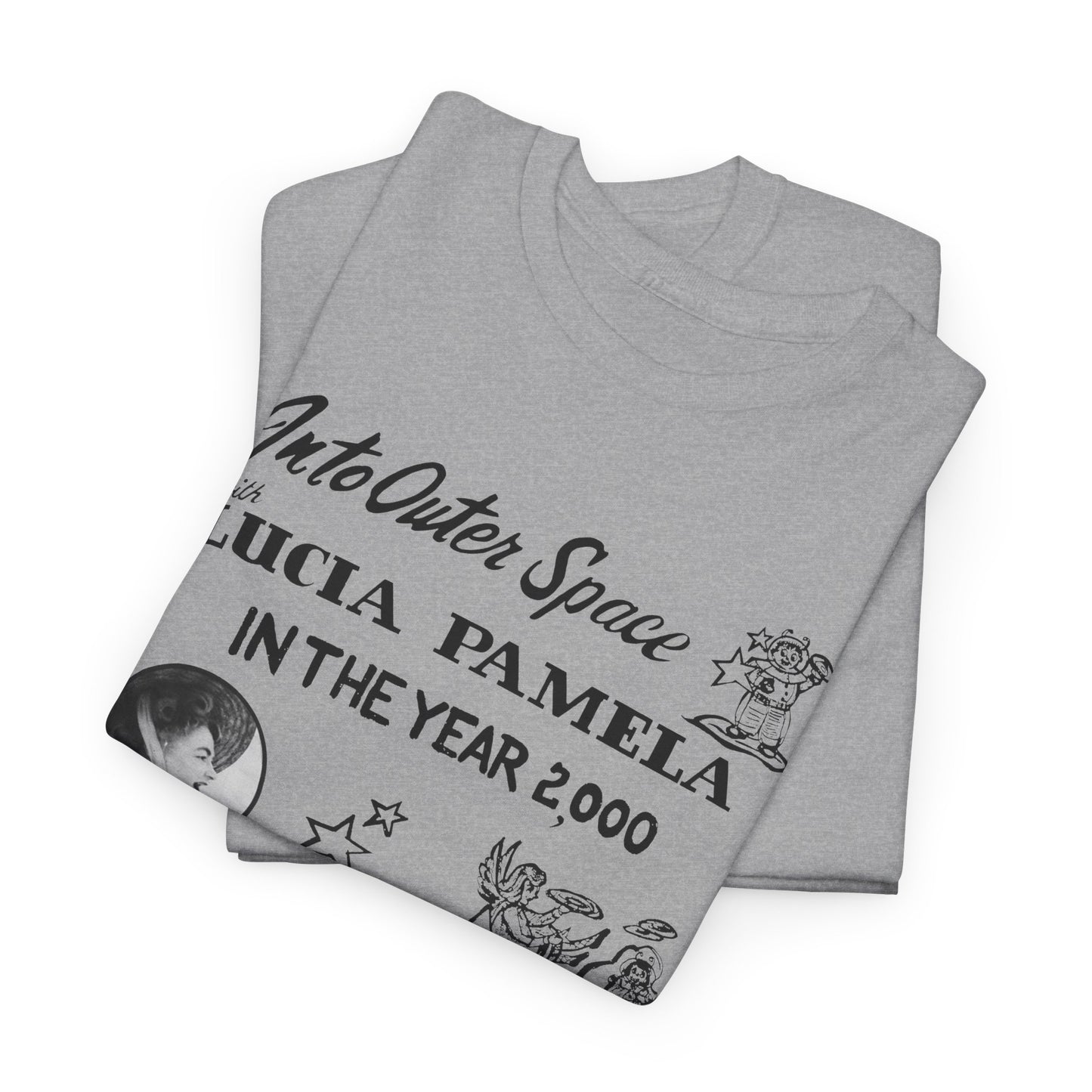 into outer space with lucia pamela in the year 2000 coloring book cover tshirt