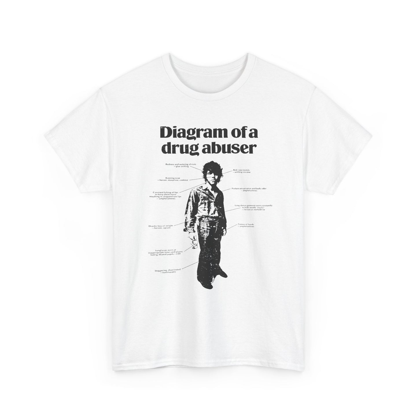 1970s diagram of a drug abuser tshirt