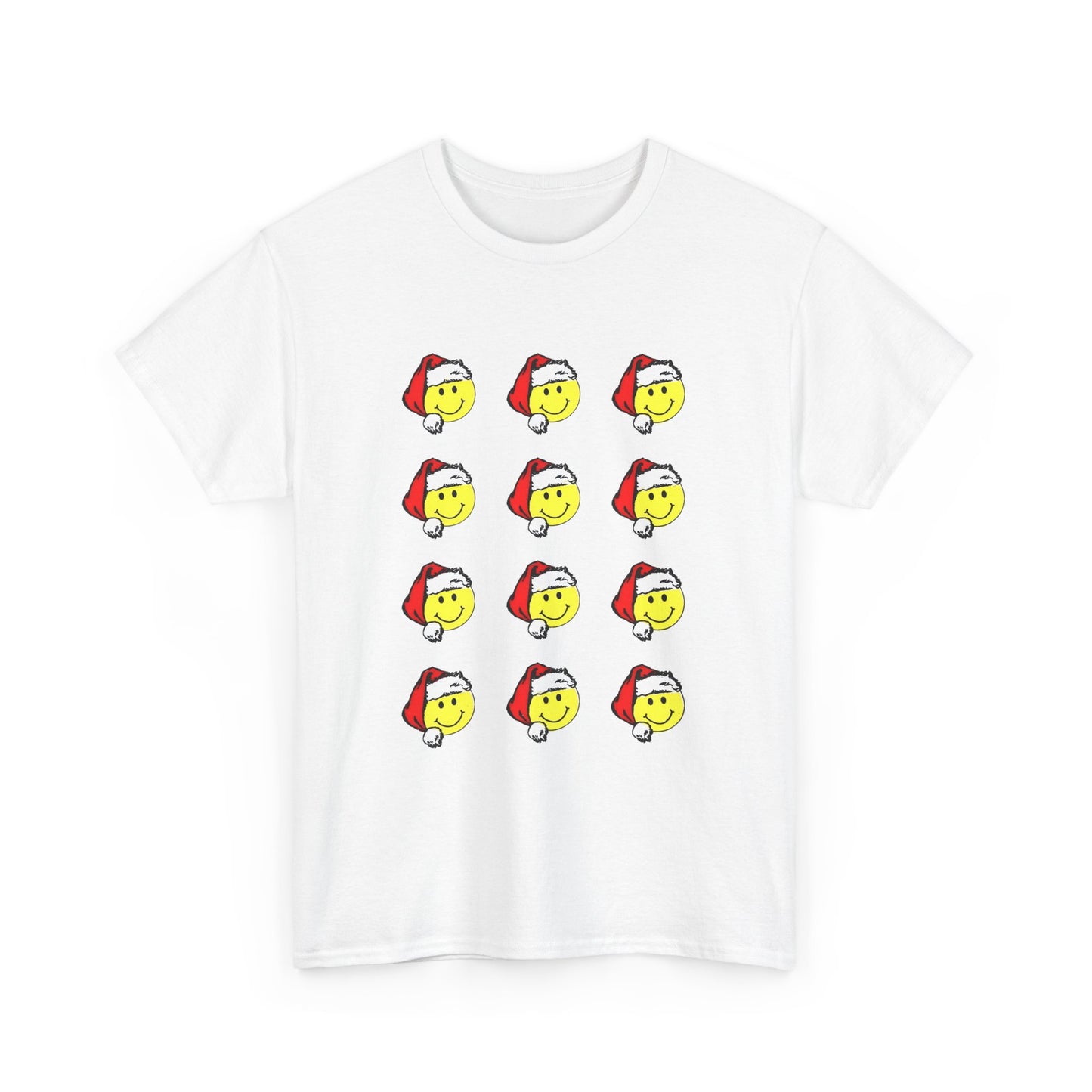 1980s sticker pack of happy face santas on a tshirt