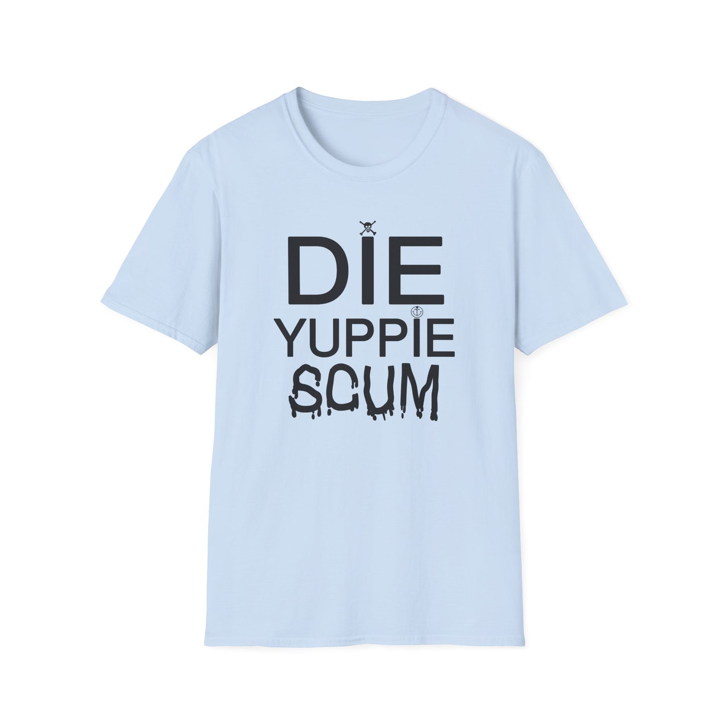 1980s new york inspired anti gentrification message die yuppie scum! tshirt