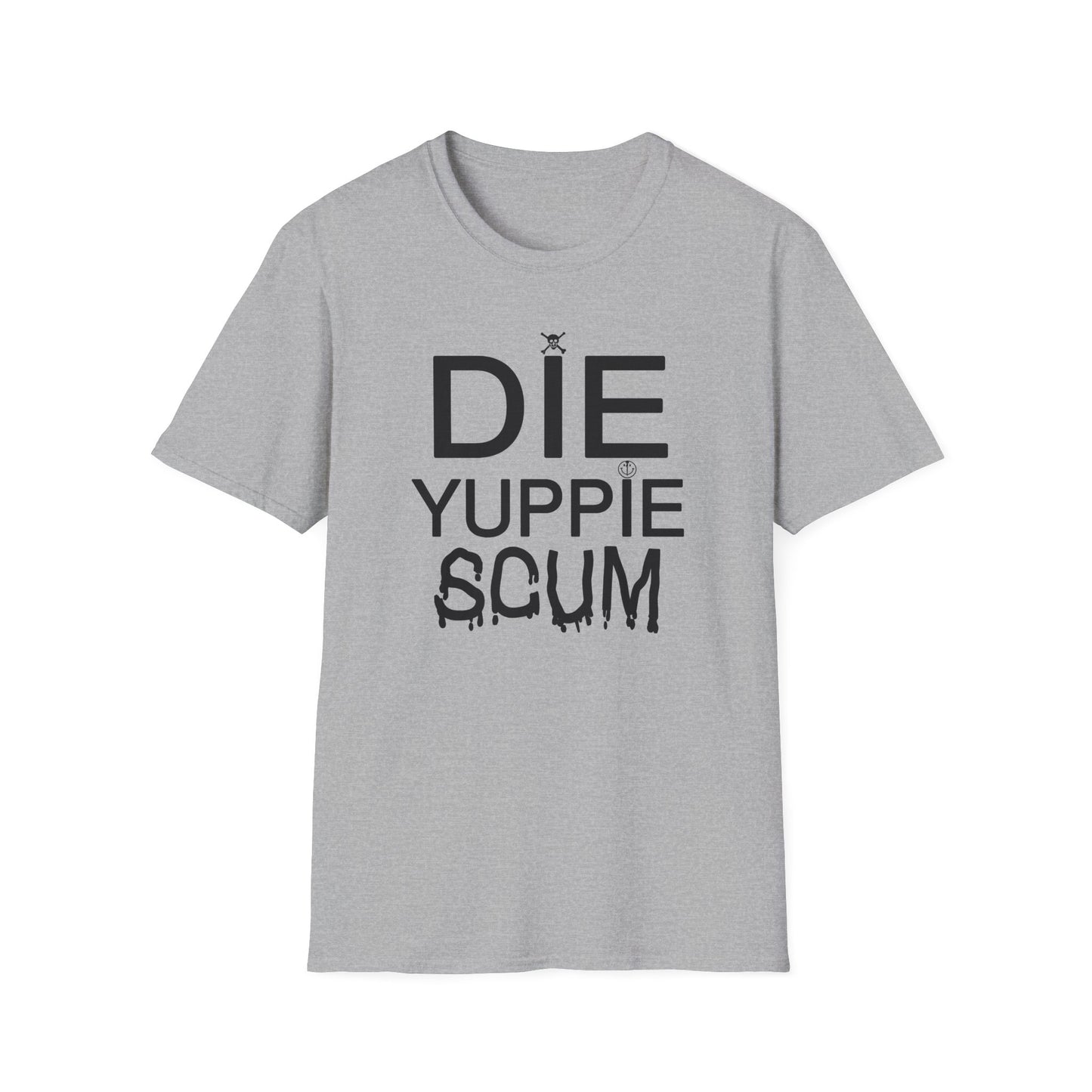 1980s new york inspired anti gentrification message die yuppie scum! tshirt