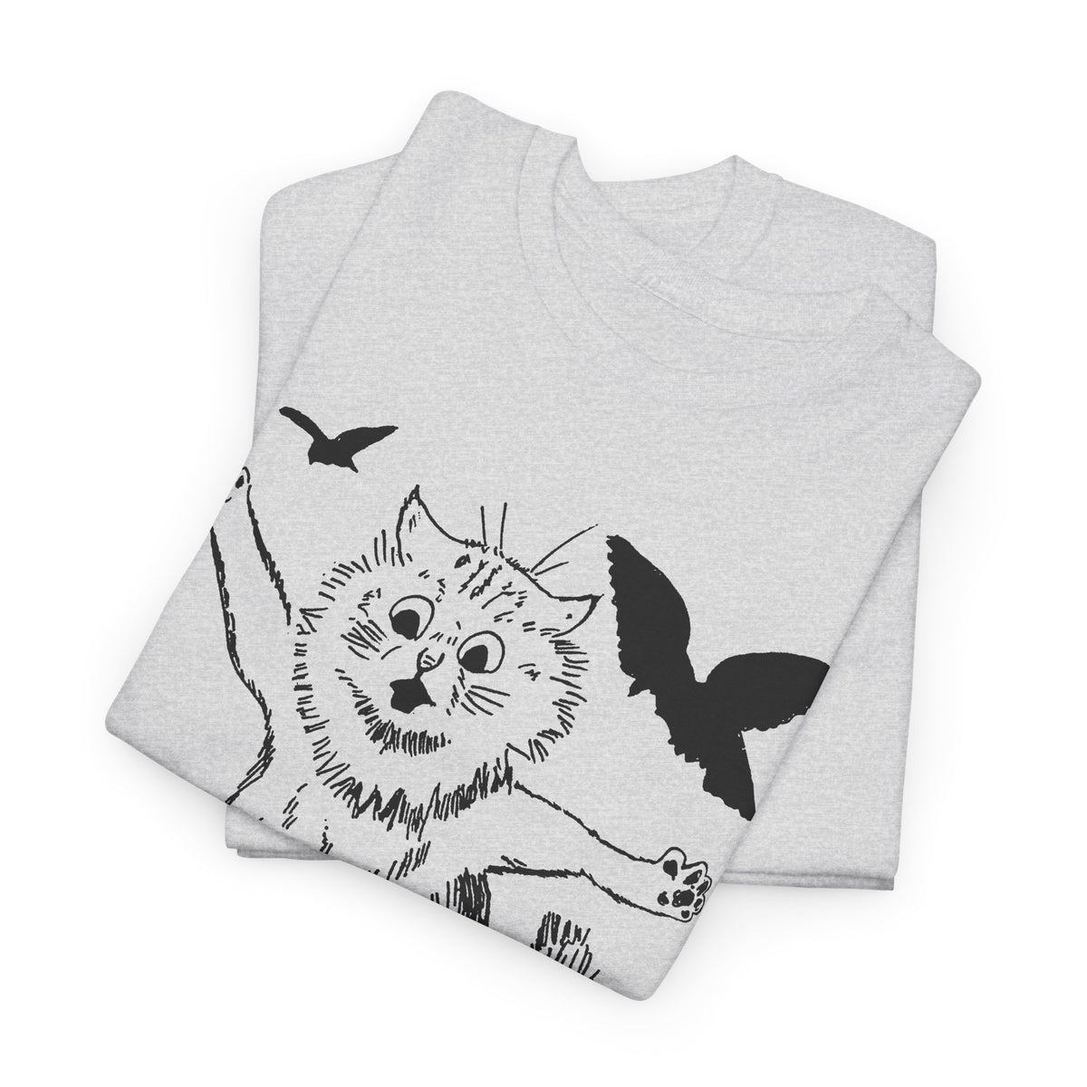 louis wain scared cat sketch running from birds tshirt