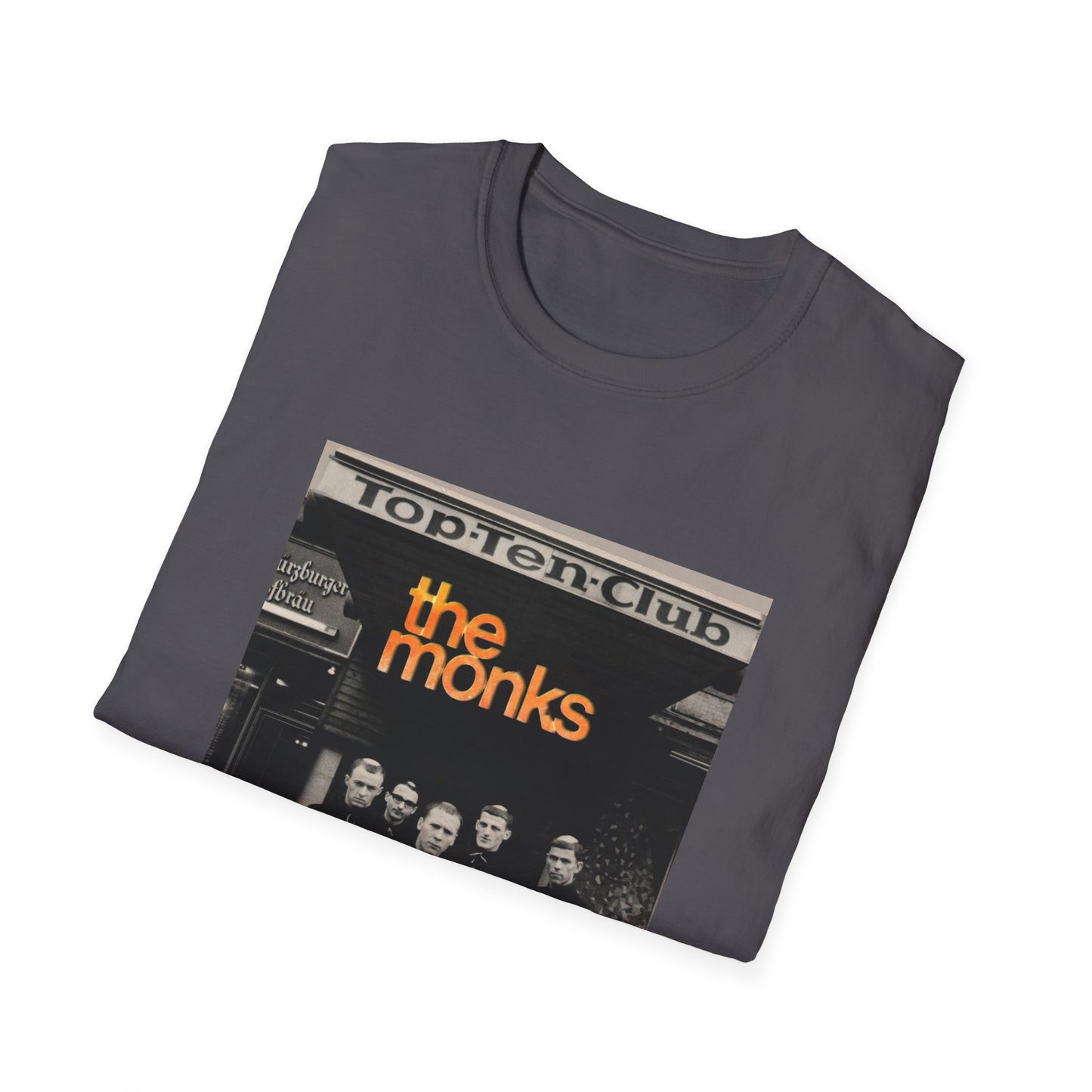 1960s experimental rock n roll band the monks in front of the top ten club tshirt