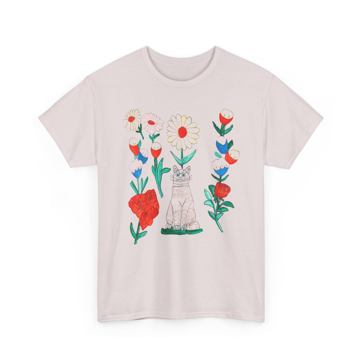 1970s cats & flowers painting by canadian folk artsist joseph sleep custom edit tshirt