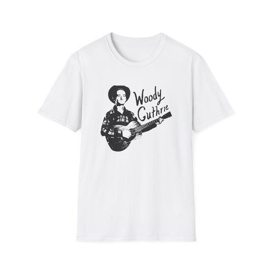 woody guthrie playing his guitar fan art tshirt