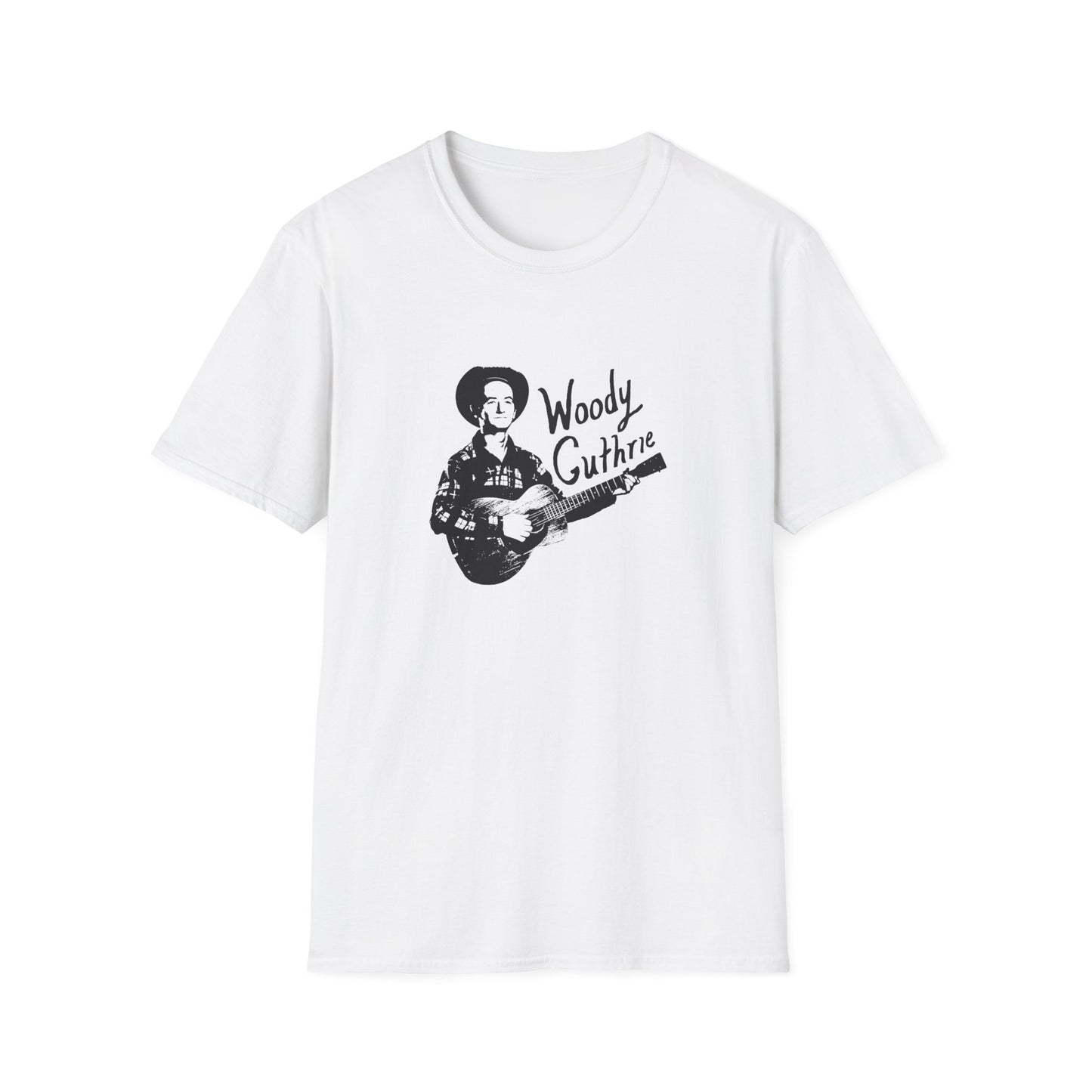 woody guthrie playing his guitar fan art tshirt