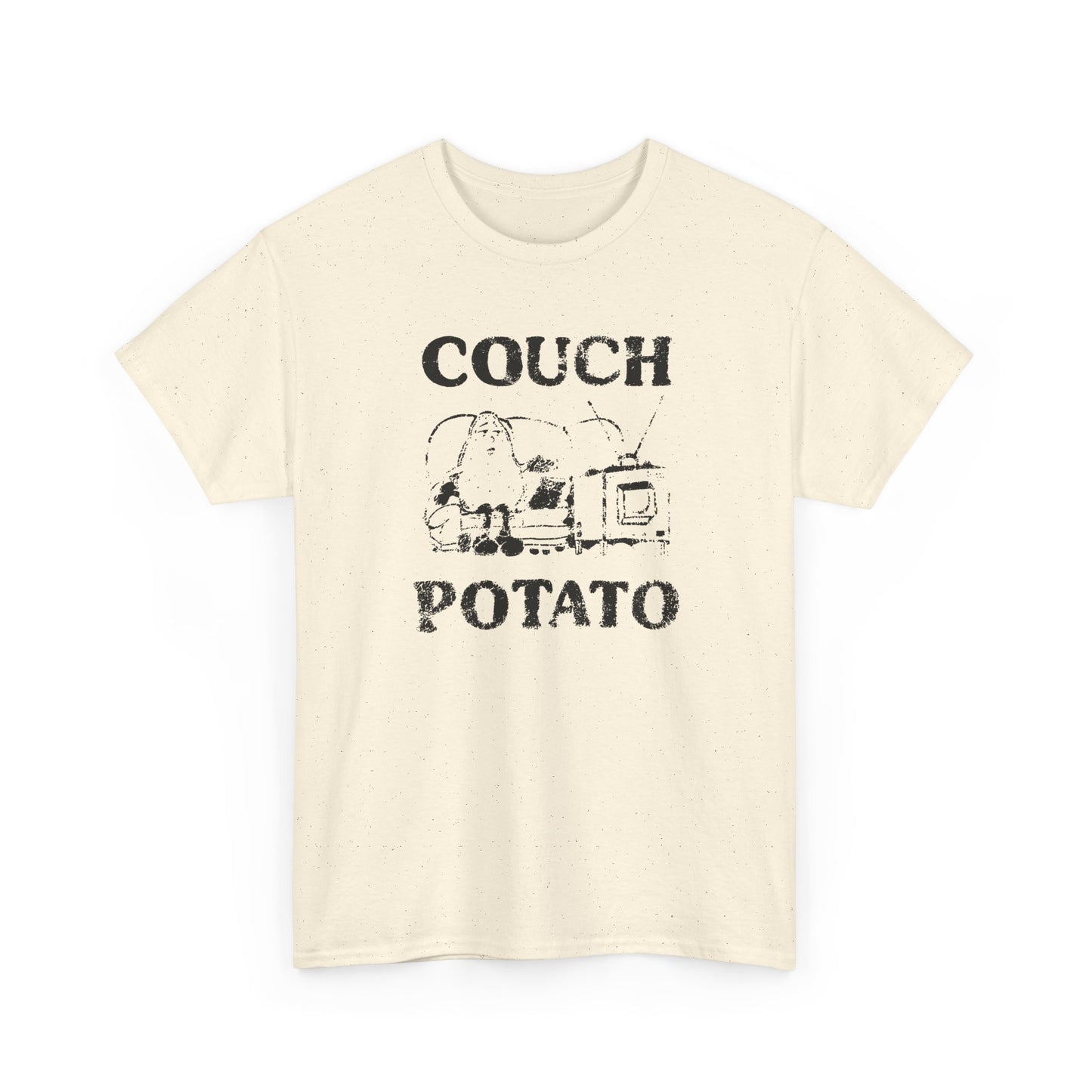vintage couch potato reproduction in black graphic tshirt