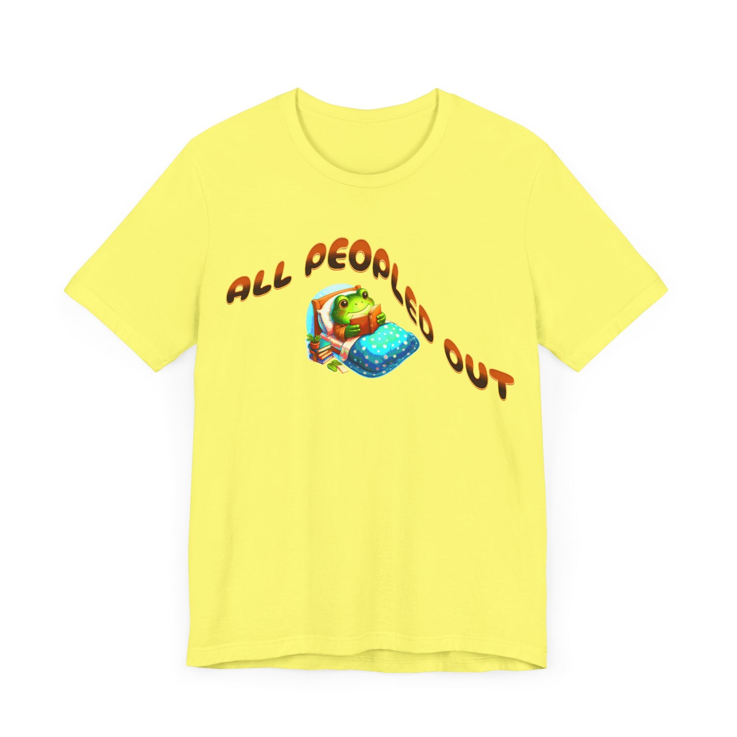 all peopled out cute frog reading a book in bed tshirt