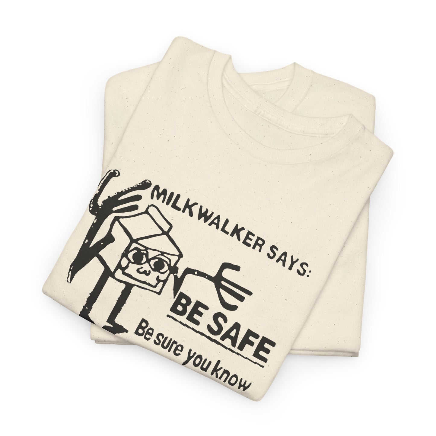 mid 80s darigold anthropomorphic milk carton safety message reproduction in black tshirt