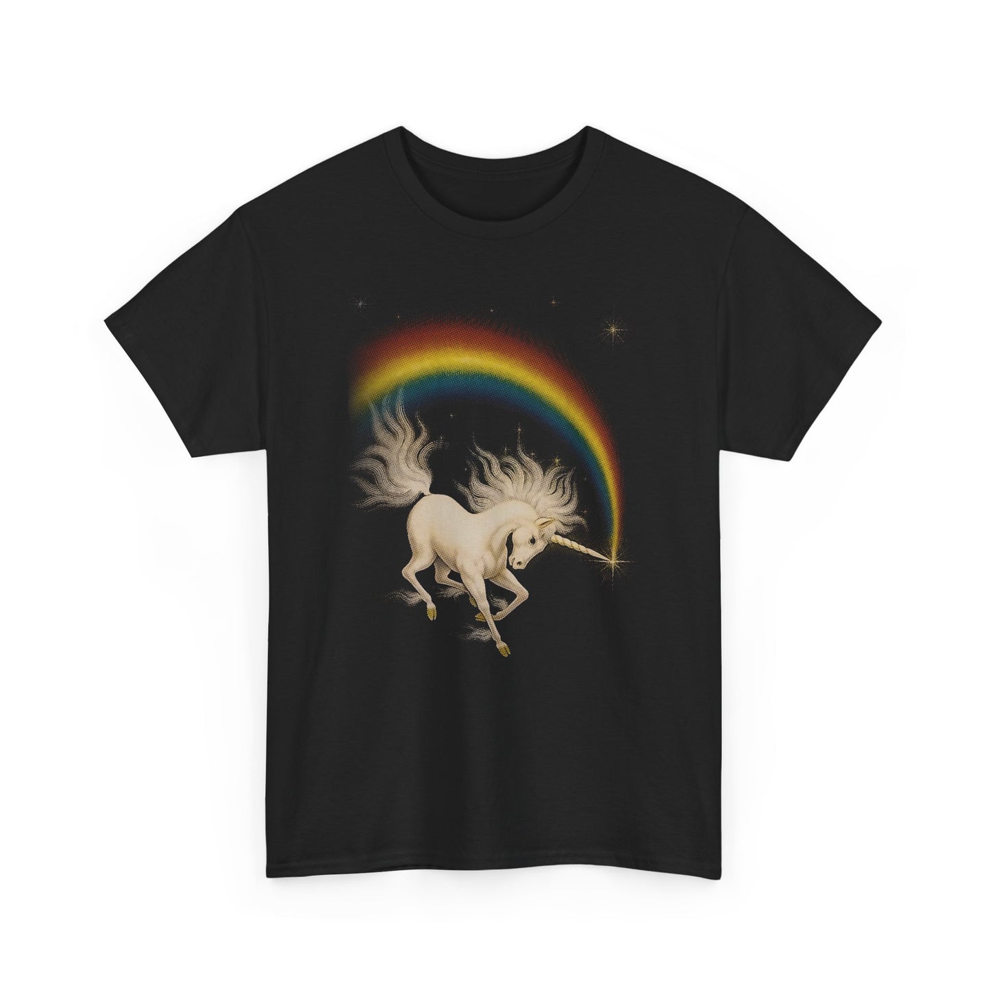 1978 vintage fantasy art by k chin we have to believe in rainbows unicorn reproduction tshirt