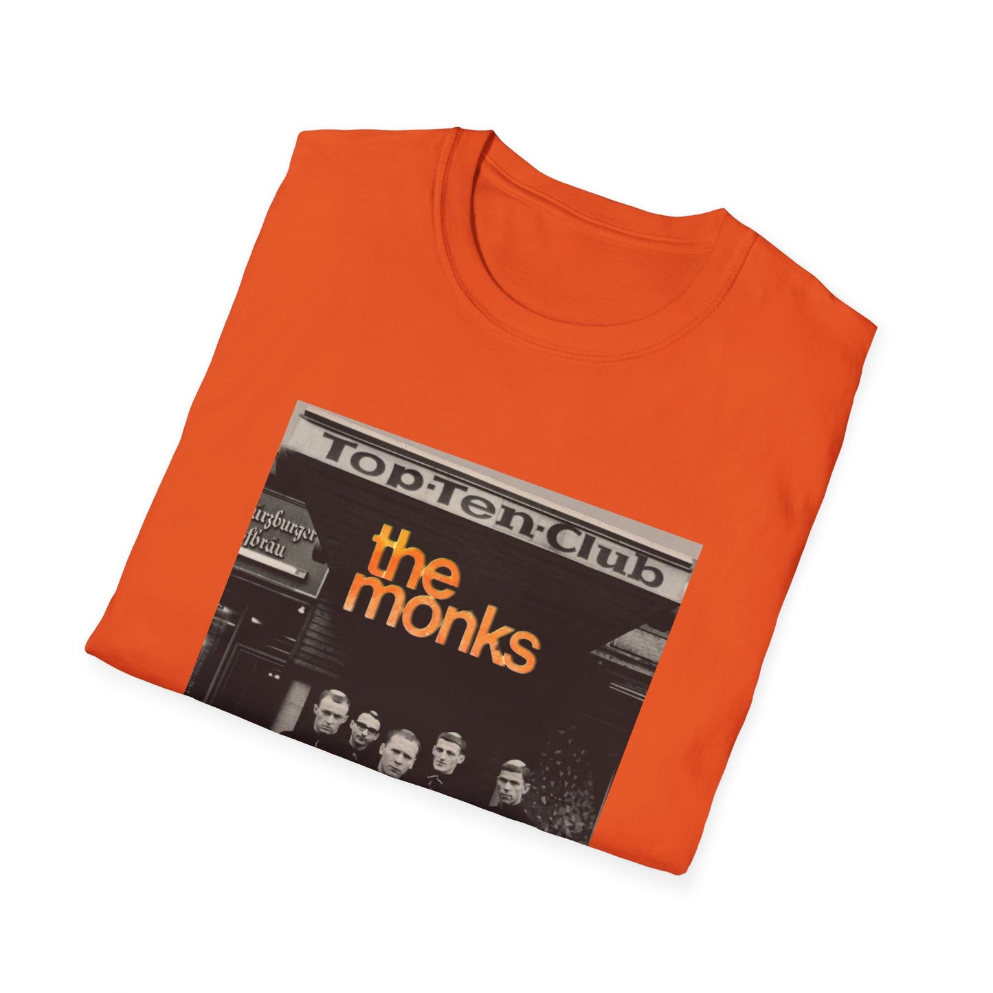 1960s experimental rock n roll band the monks in front of the top ten club tshirt