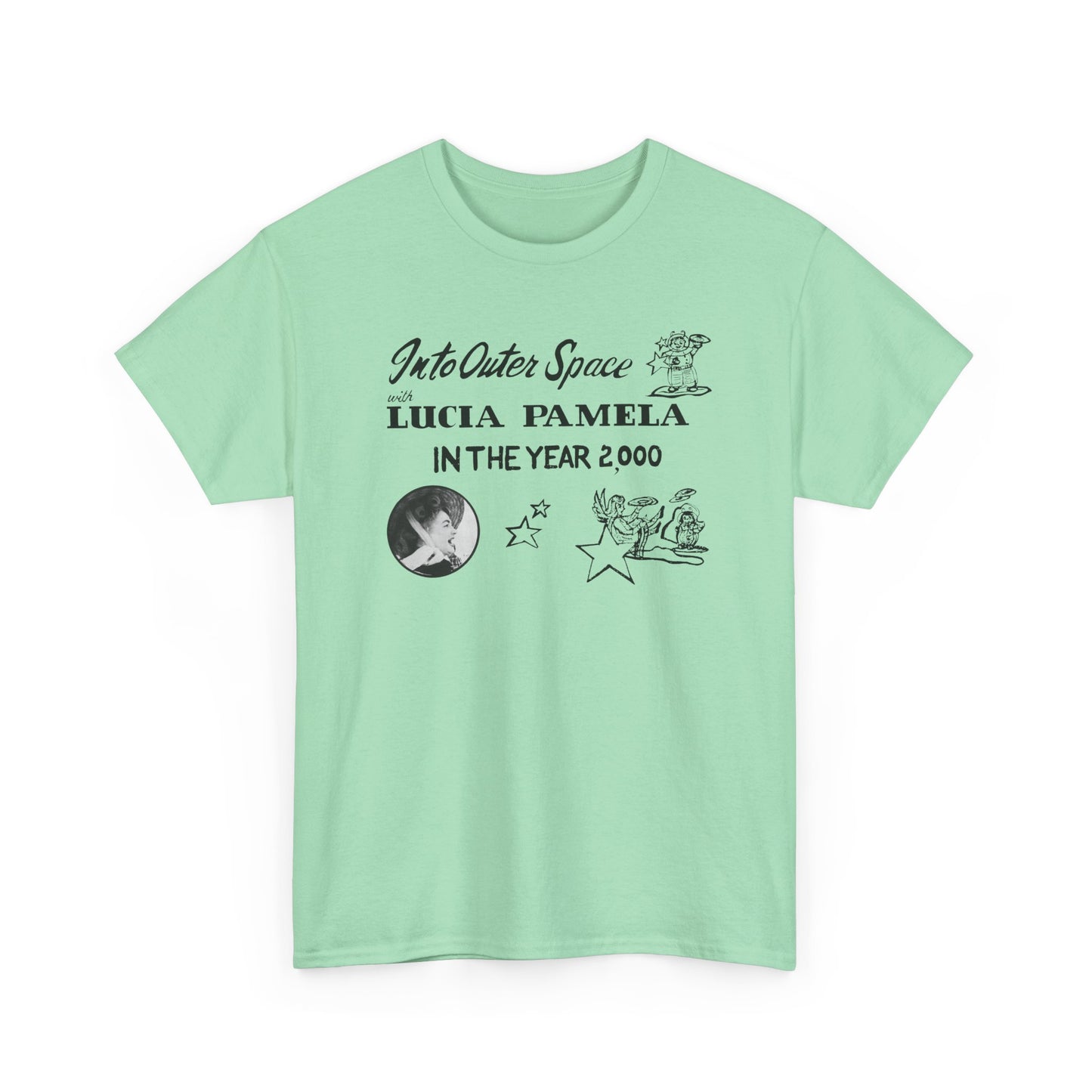 into outer space with lucia pamela in the year 2000 coloring book cover tshirt