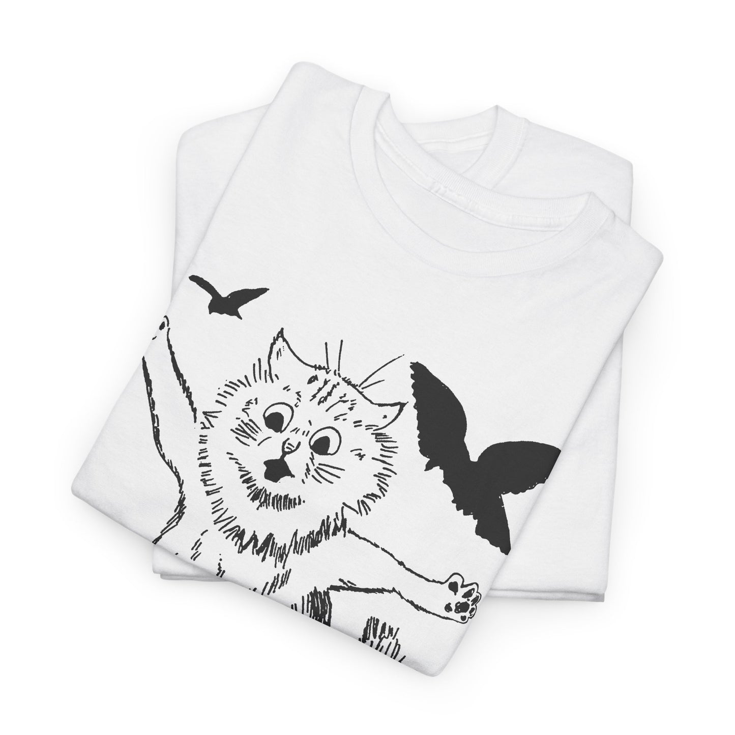 louis wain scared cat sketch running from birds tshirt